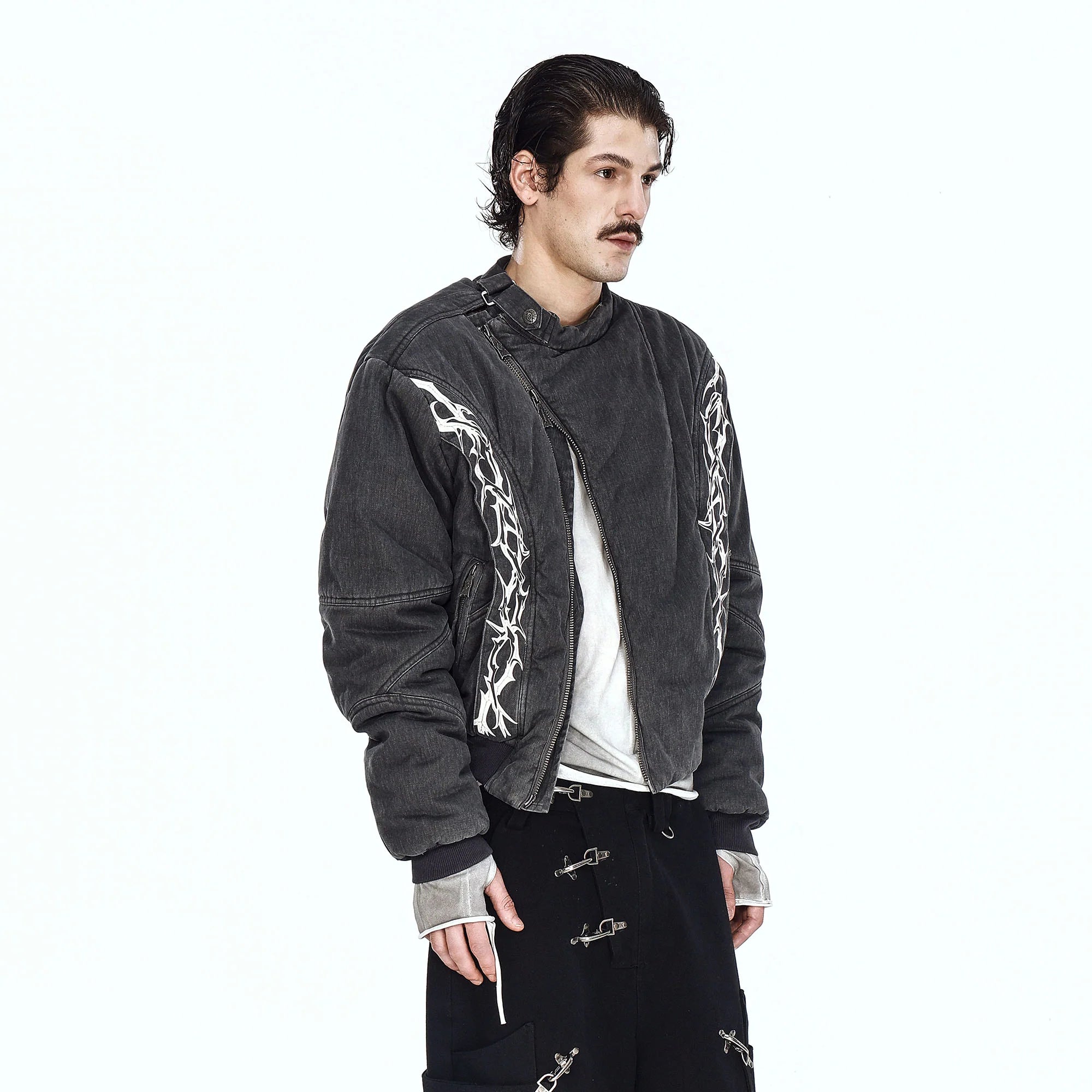 FLYERRER Distressed Asymmetric Placket Totem Bomber