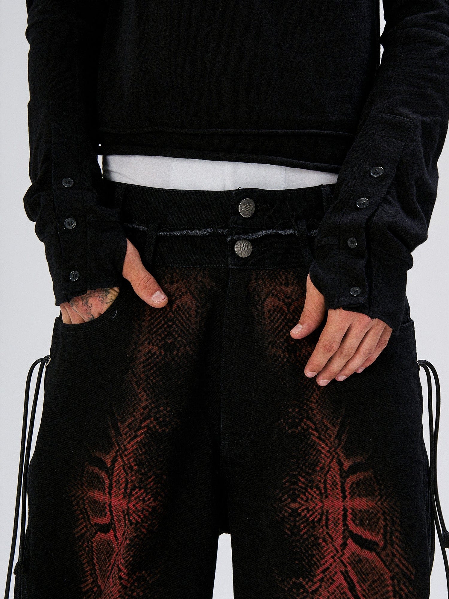 FLYERRER Washed Contrast Snakeskin Drawcord Wide-Leg Jeans