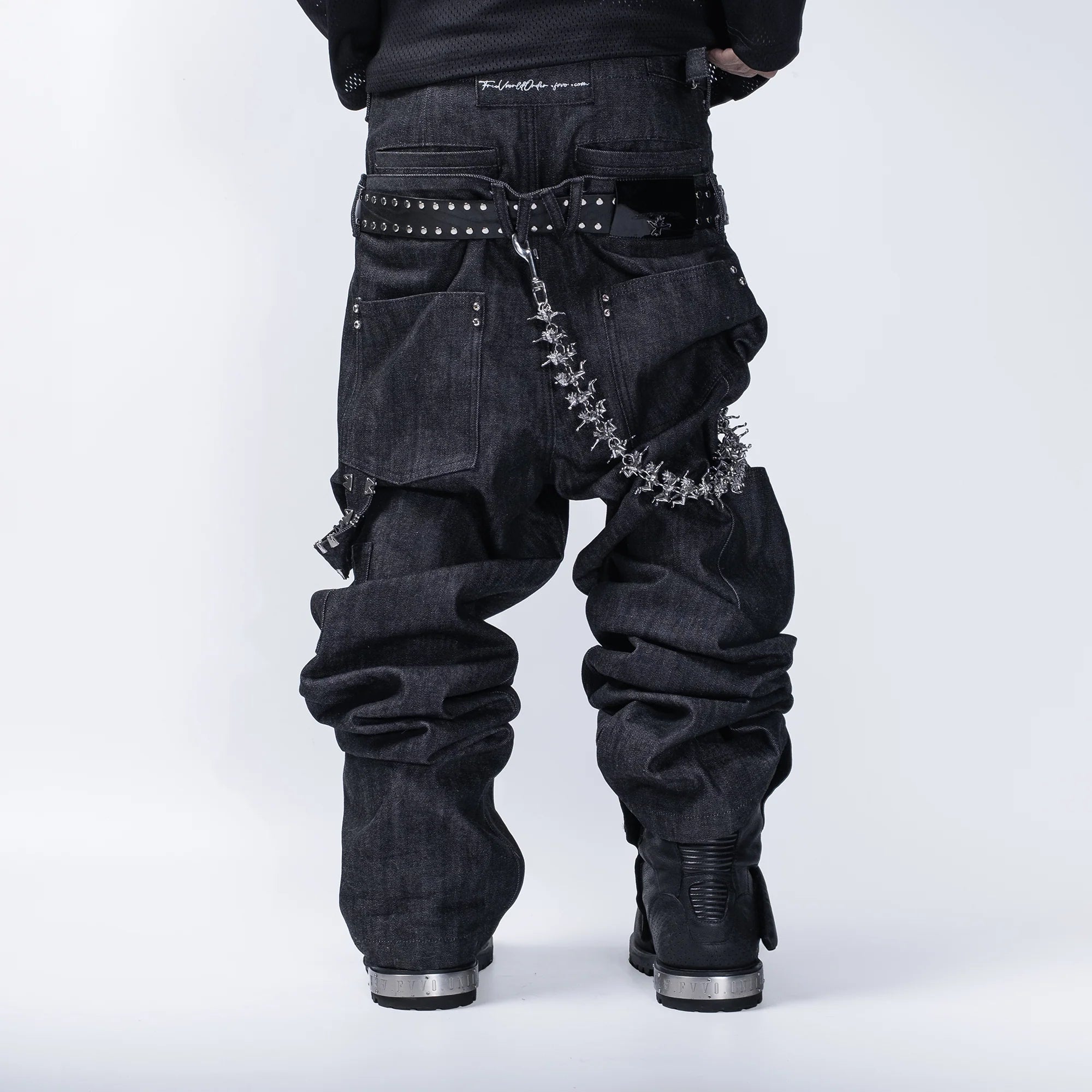 FVVO Layered-Waist Patterned Studded Jeans