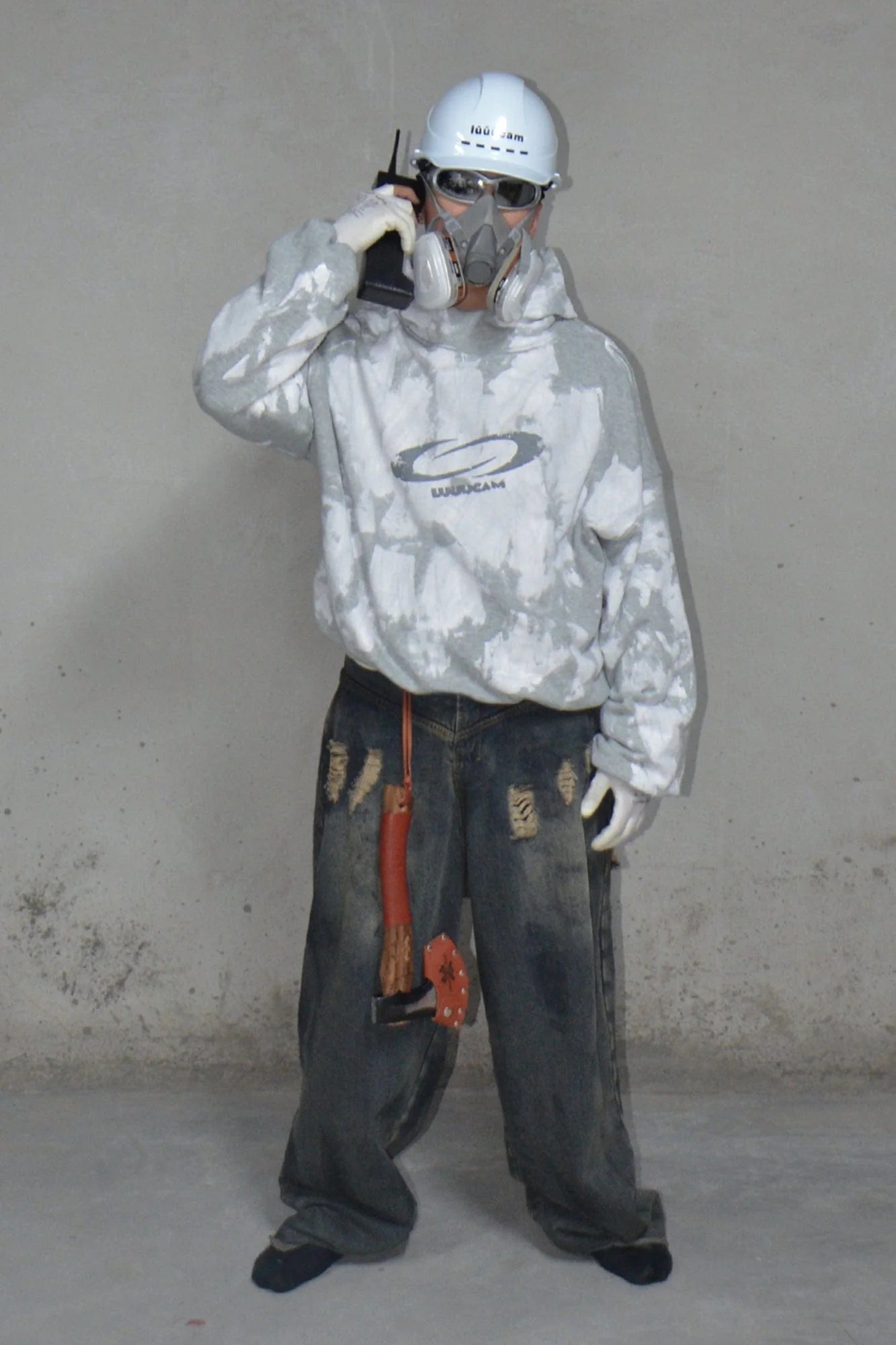 LUUUCAM Brush-Paint Faded Logo Hoodie