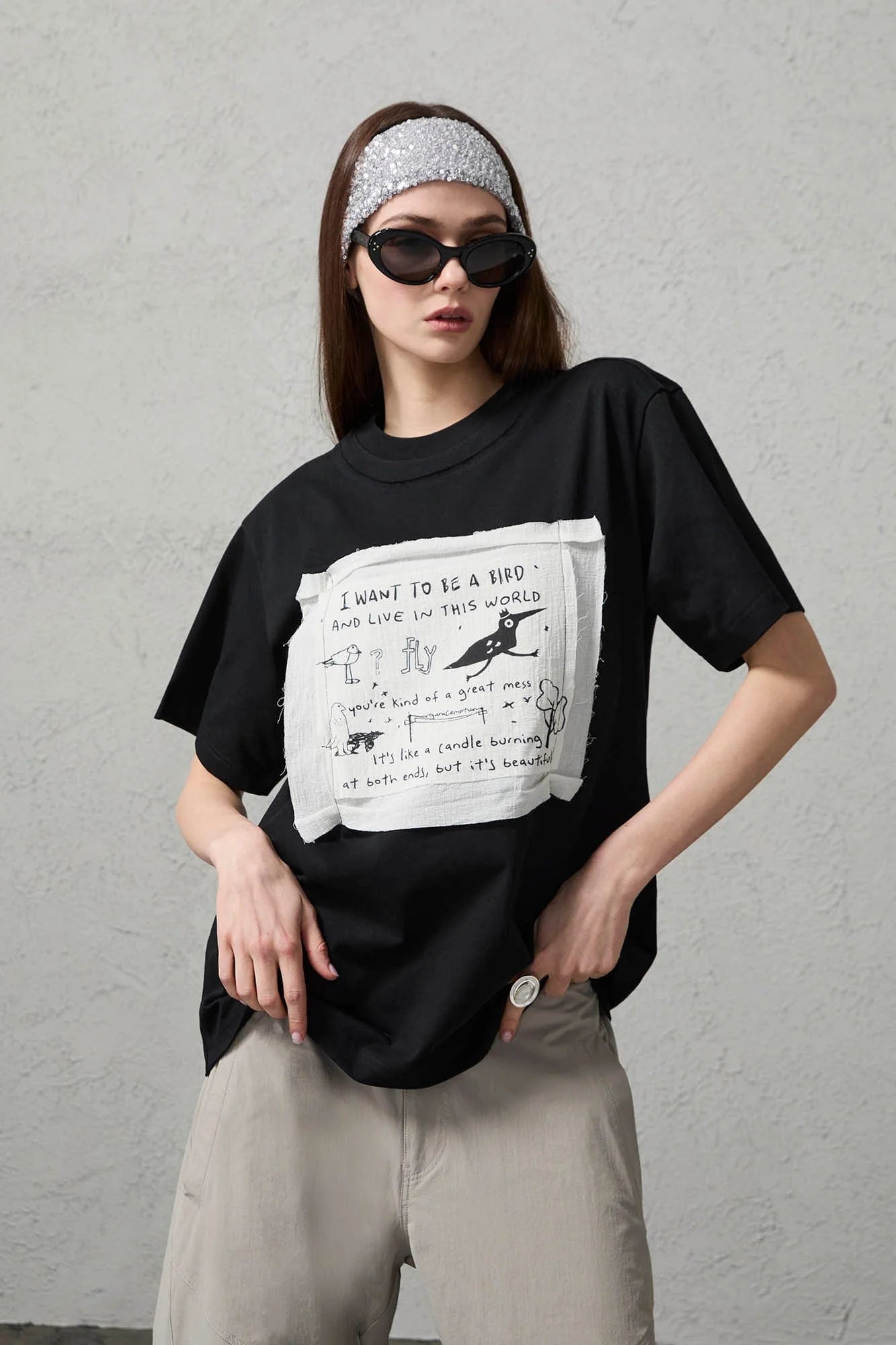 ORGANIC EMOTION Script Patchwork Sorona T-Shirt