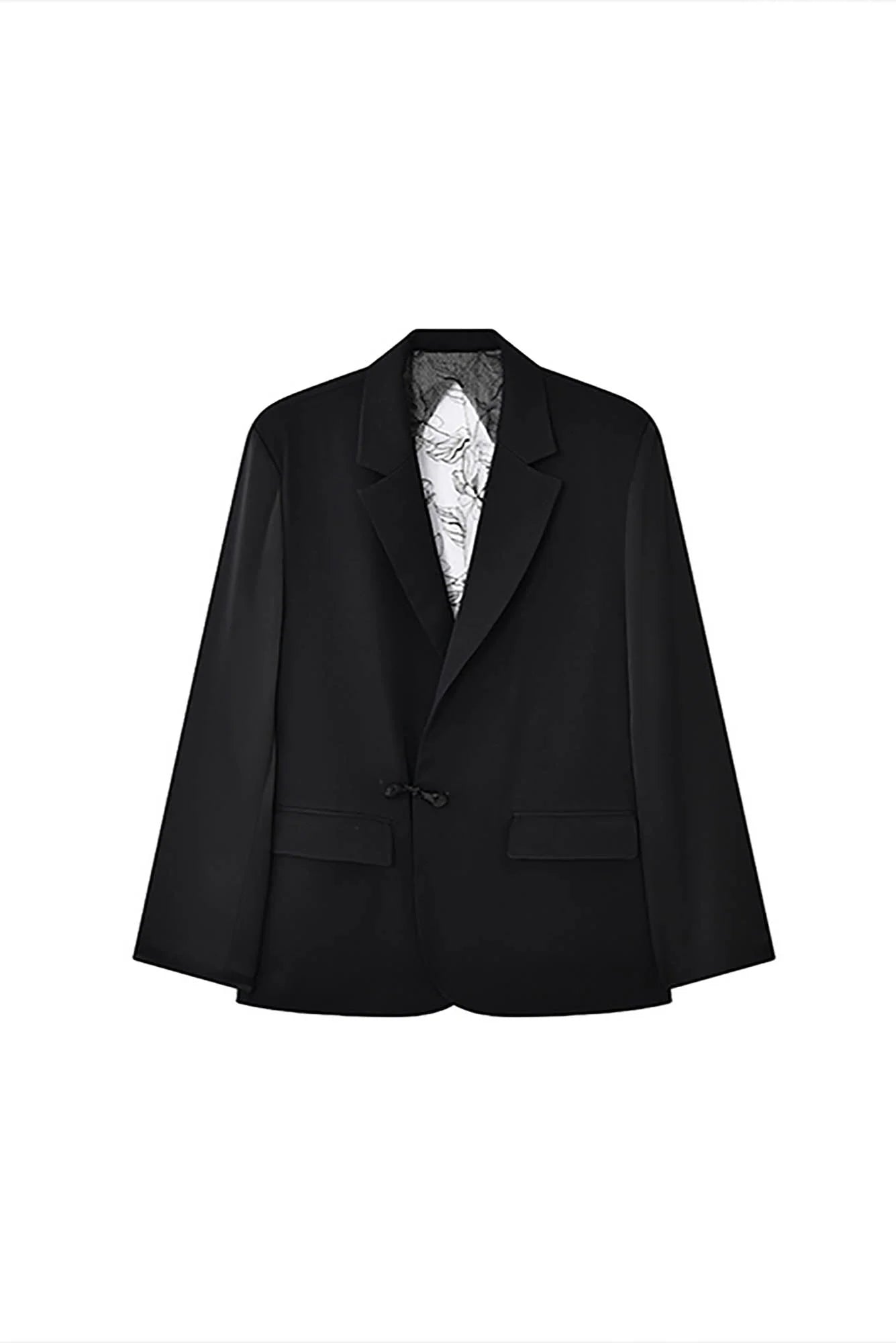 JIECHI Sheer Lace Panel Backless V-Neck Blazer
