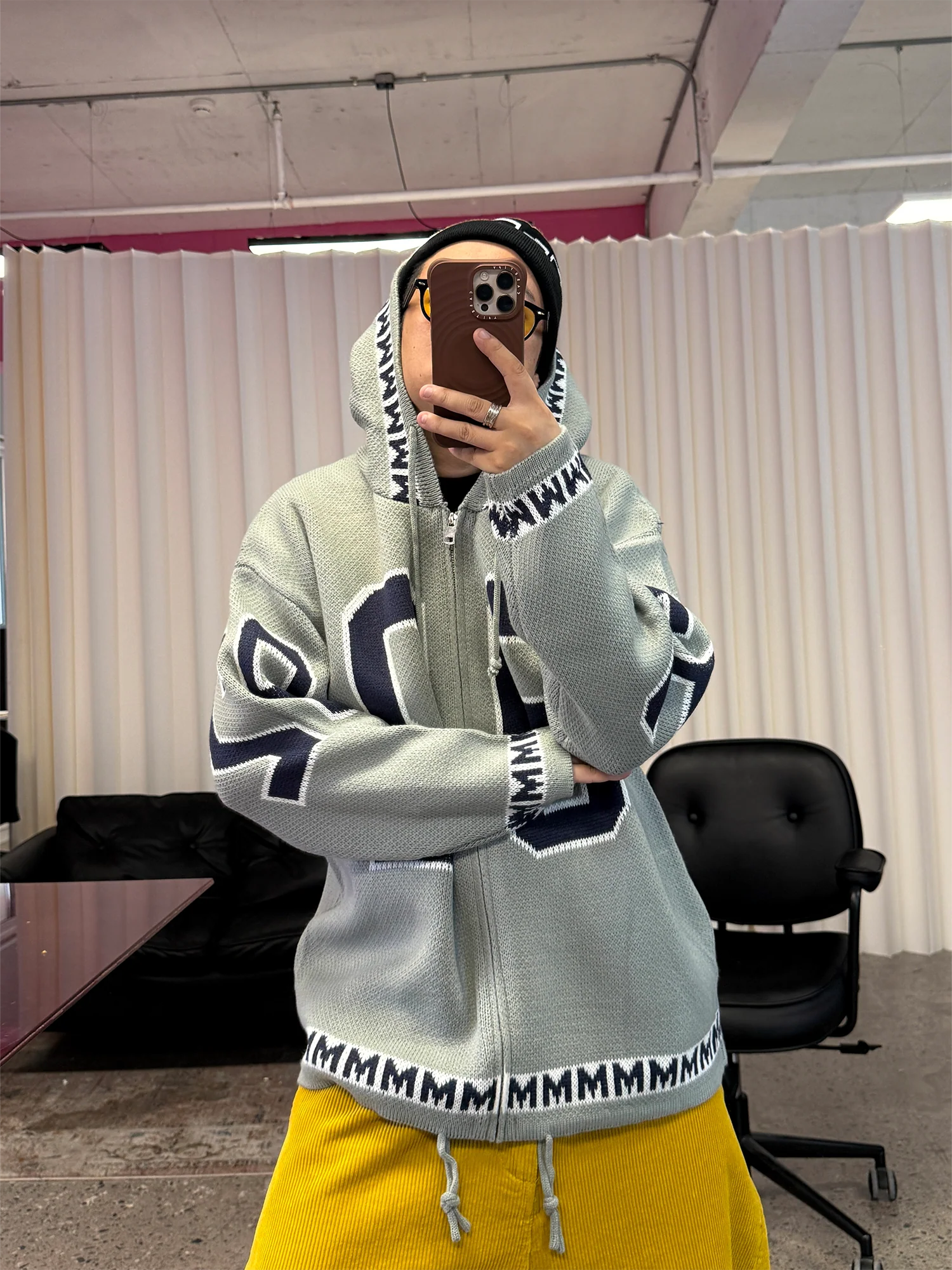 ME DA IGUAL Number-Jacquard Knit Zip Hoodie