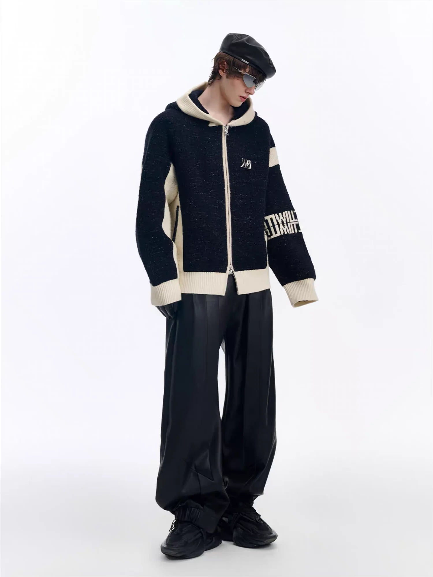 TIWILLTANG Contrast Trim Dual-Zip LOGO Chunky Knit Jacket