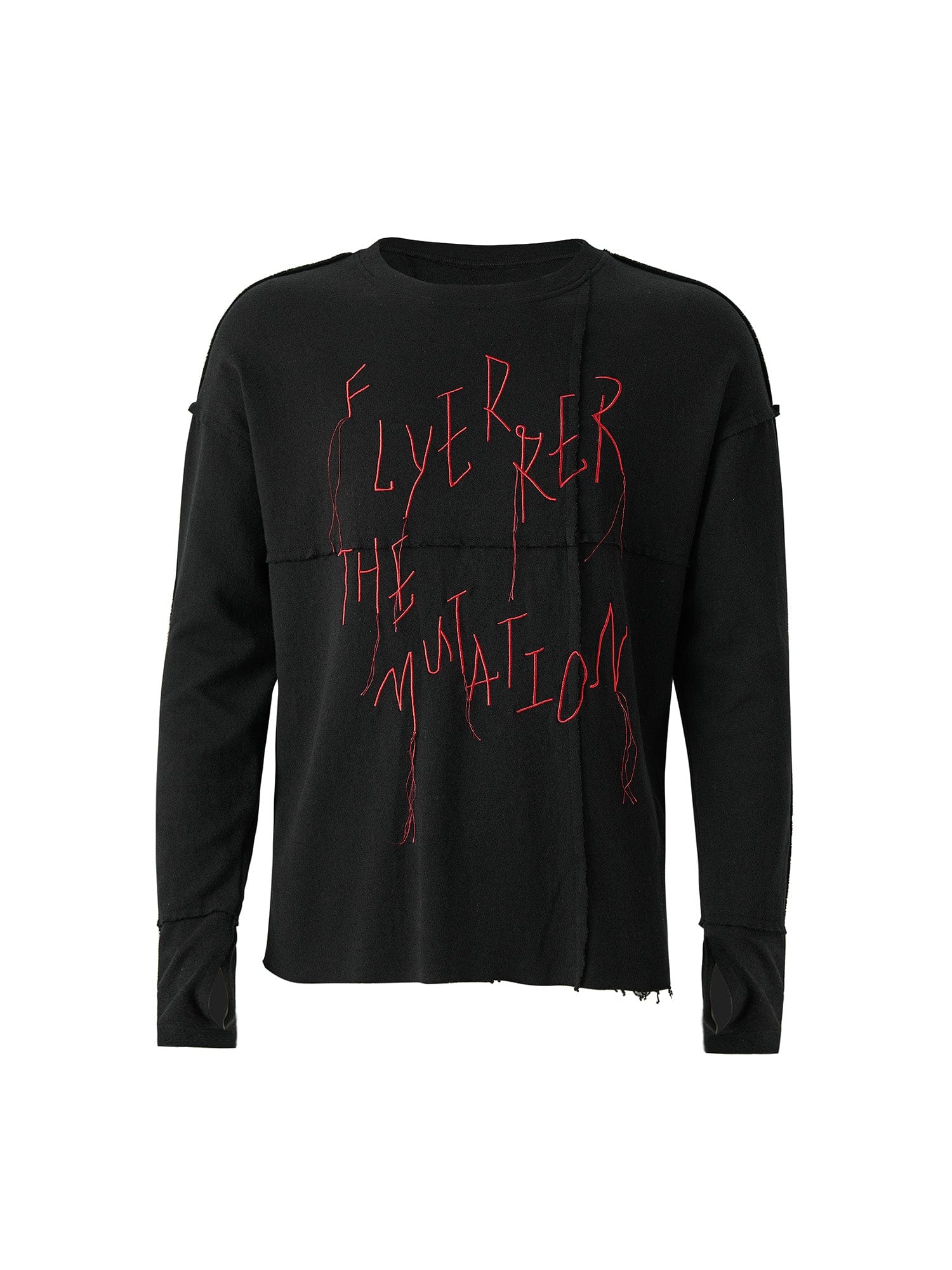 FLYERRER Cross-Panel Contrast Frayed Embroidered Long-Sleeve Tee