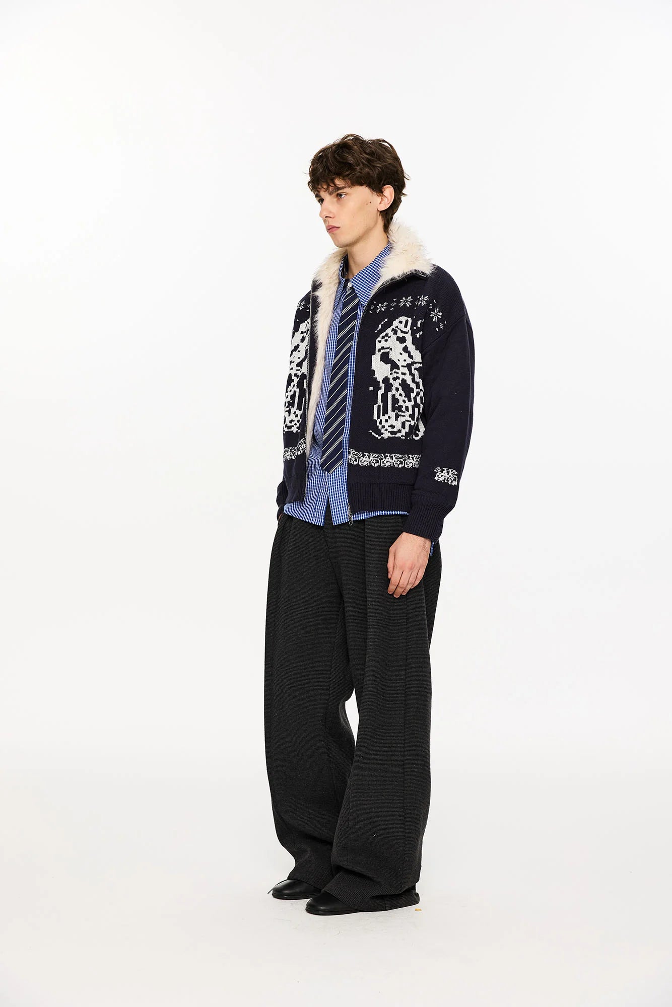 KREATE Fair Isle Faux Fur Lining Jacket