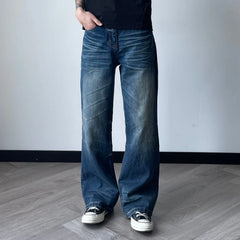OKAYTHXBYE Wrinkled Washed Wide-Leg Jeans