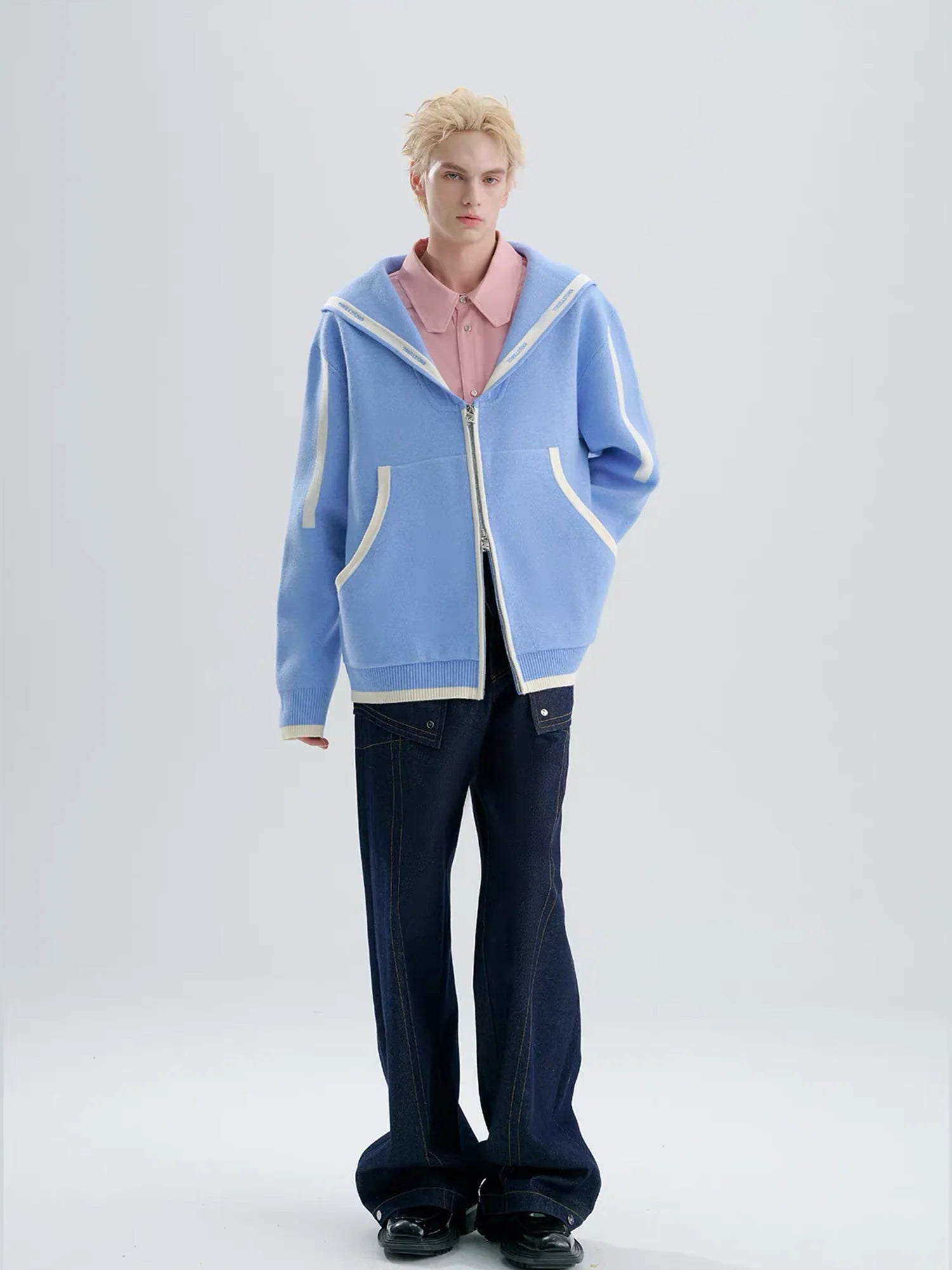 TIWILLTANG Contrast-Trim Sailor-Collar Jacket