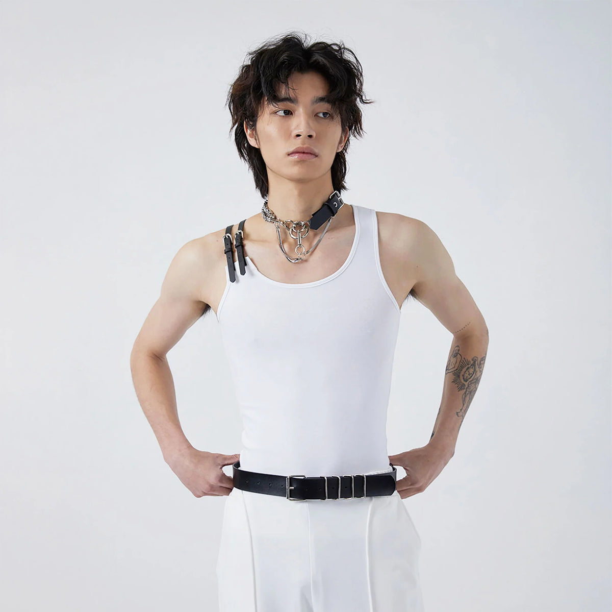 TUIMU Buckle Strap Ribbed Tank Top