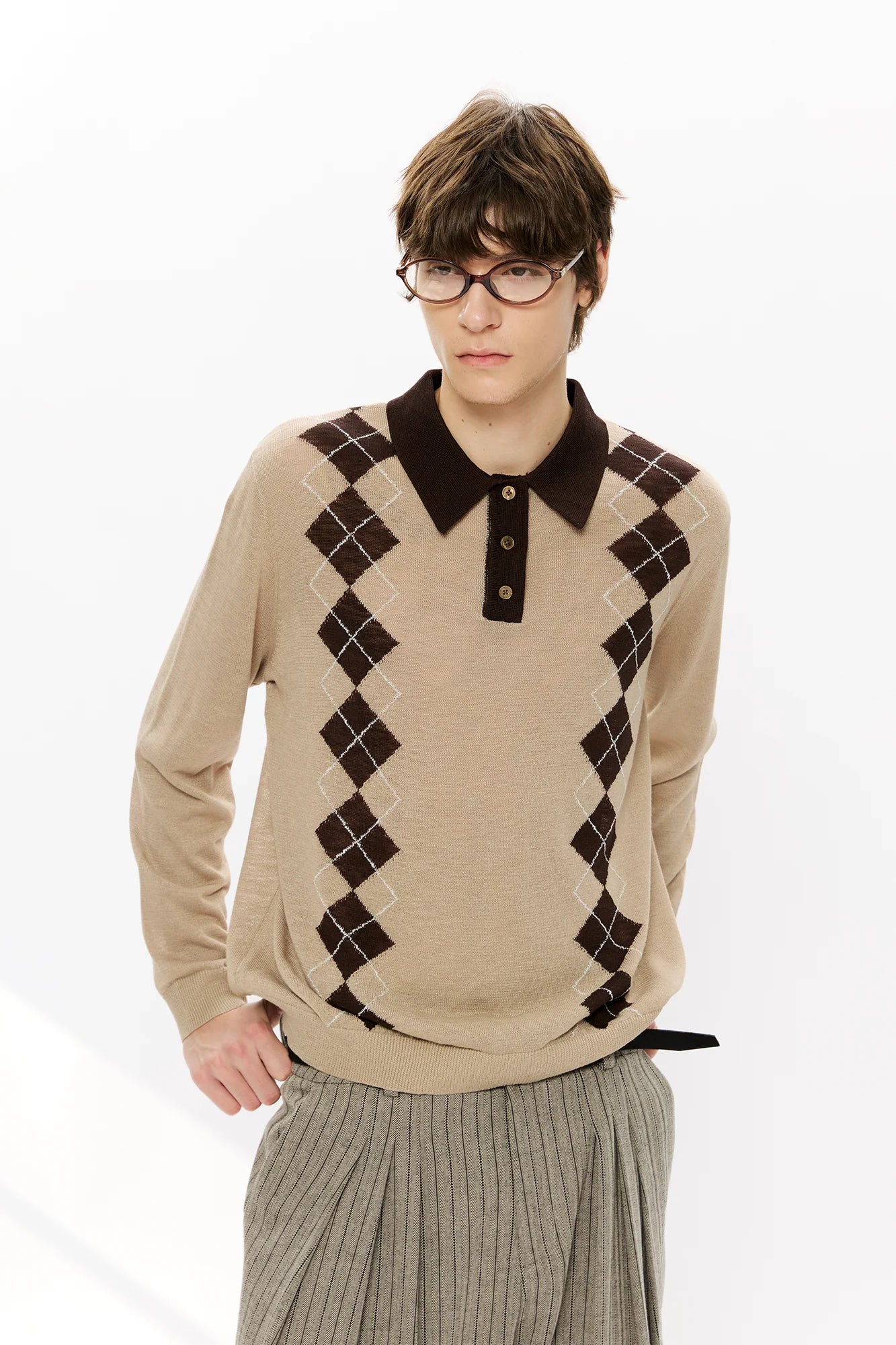 KREATE Retro Argyle Polo Sweater