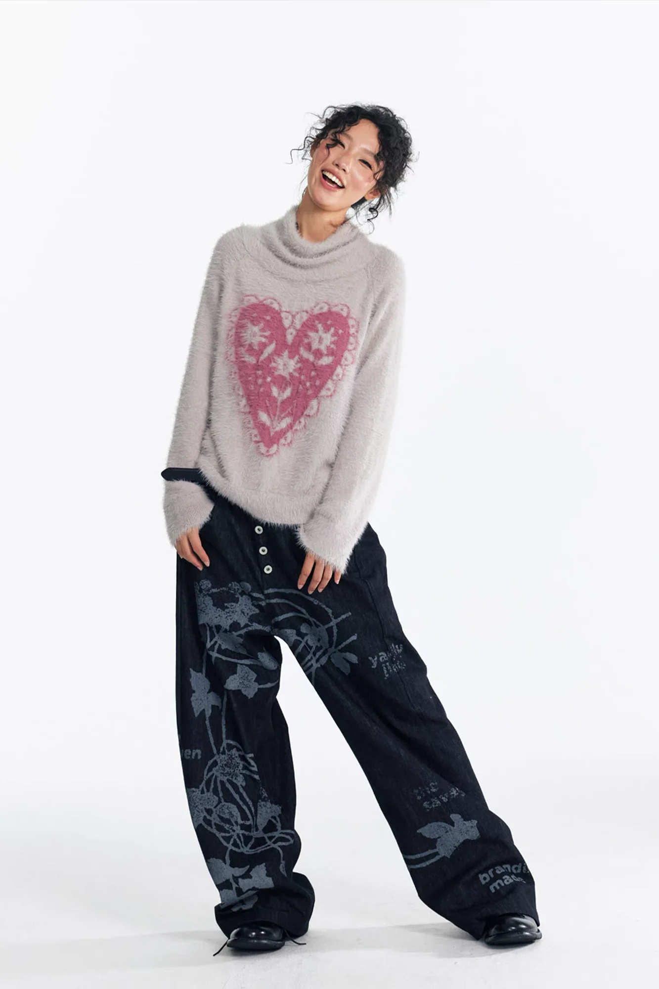 1997 POSTOFFICE Lilac Vine Full-Print Curved Jeans