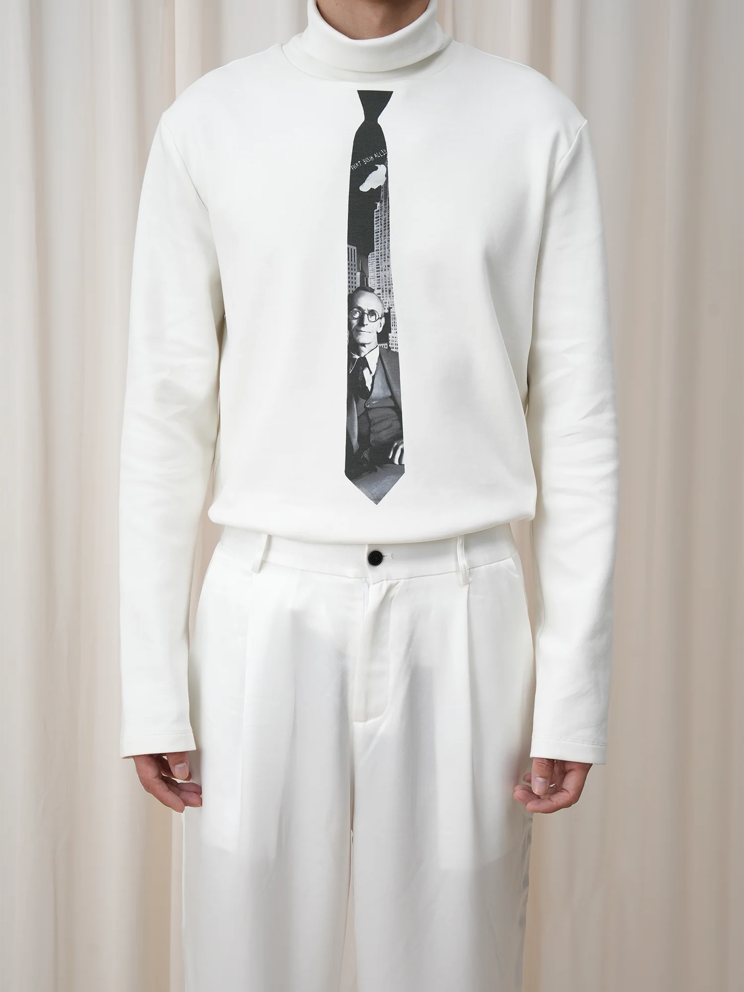 OUYANG WENJUN Tie-Graphic Turtleneck Long-Sleeve Tee
