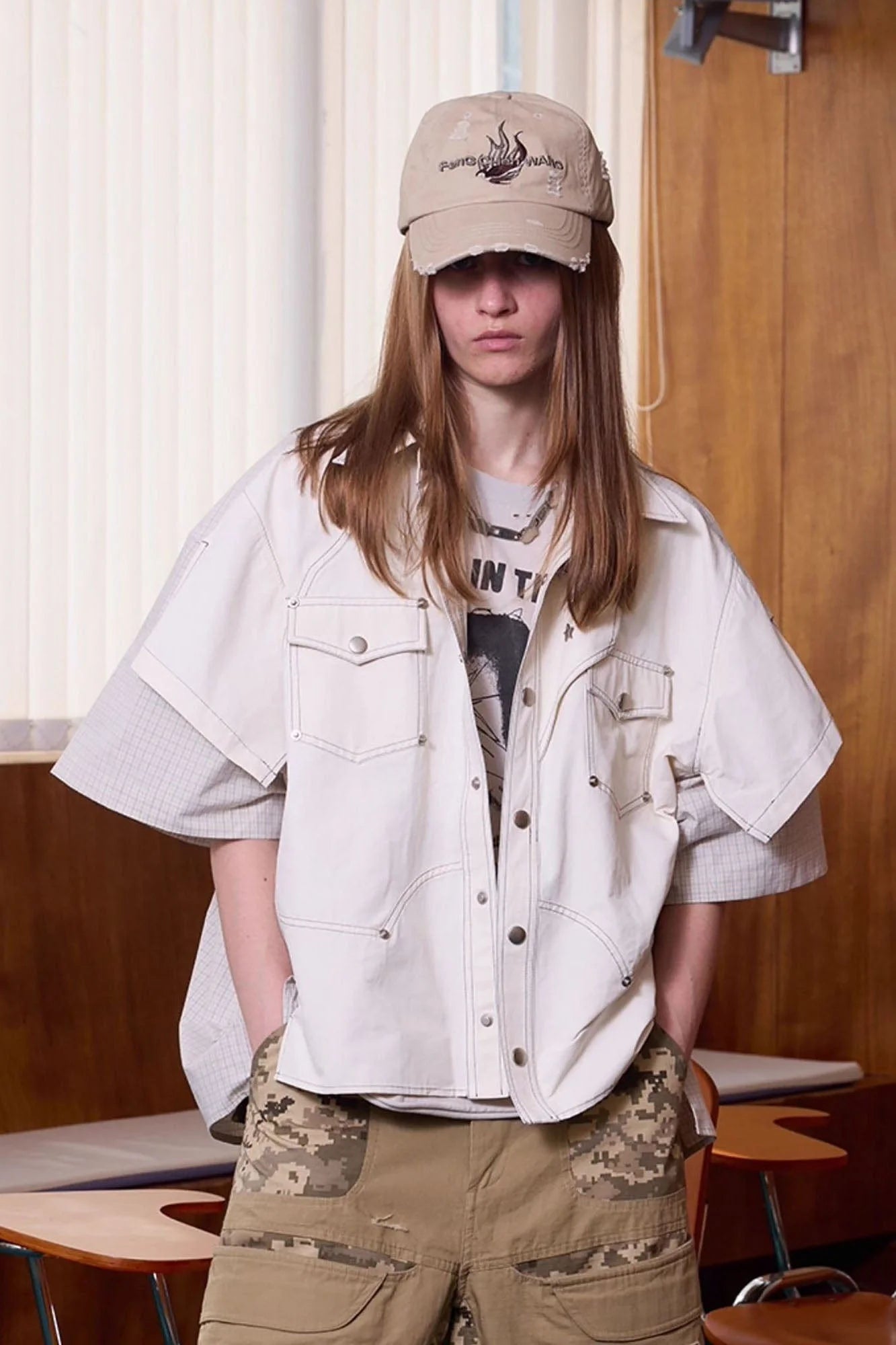 ERROR CODE ROBOT Multi-Studded Faux-Layer Short Sleeve Half Shirt