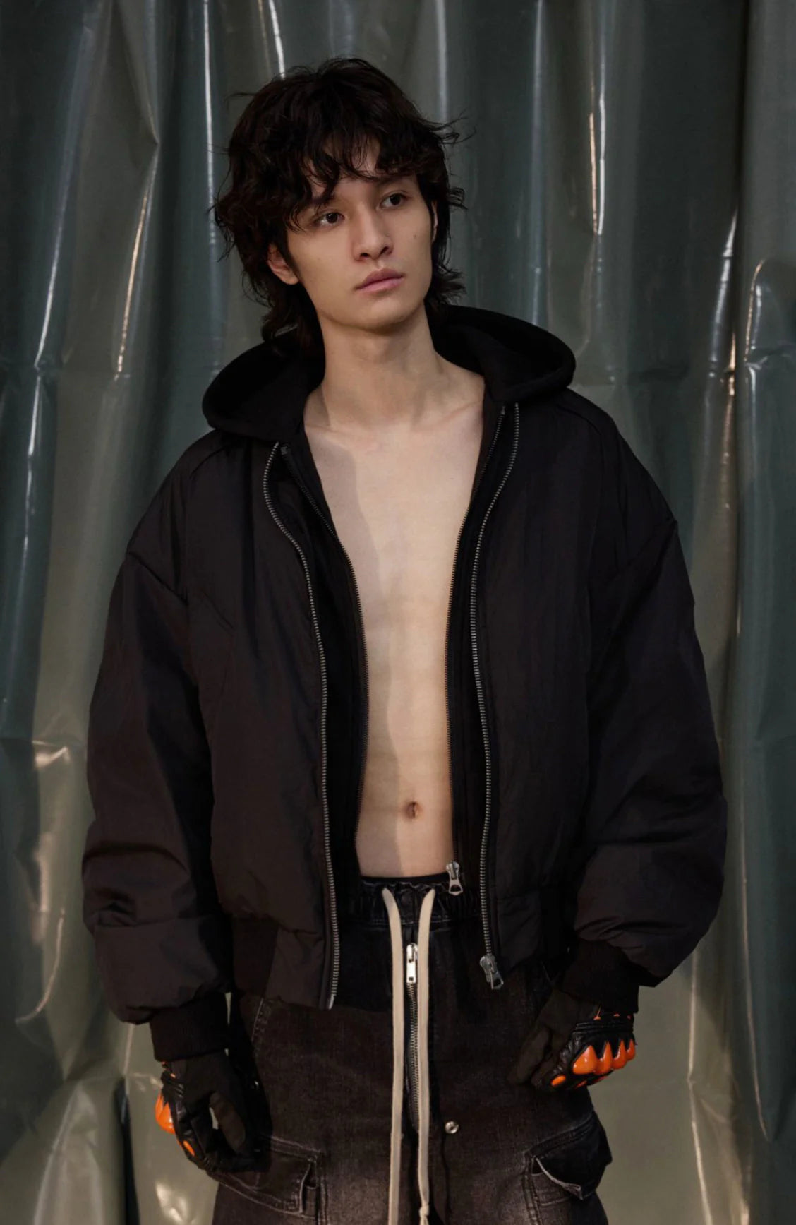RECOVER ZONE Ruched Layered Hooded Down Jacket
