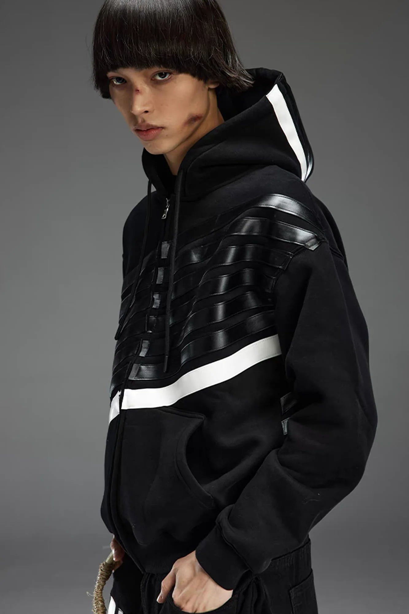 NOTHINGNESS WORLD Four-Stripe Zip-Up Hoodie