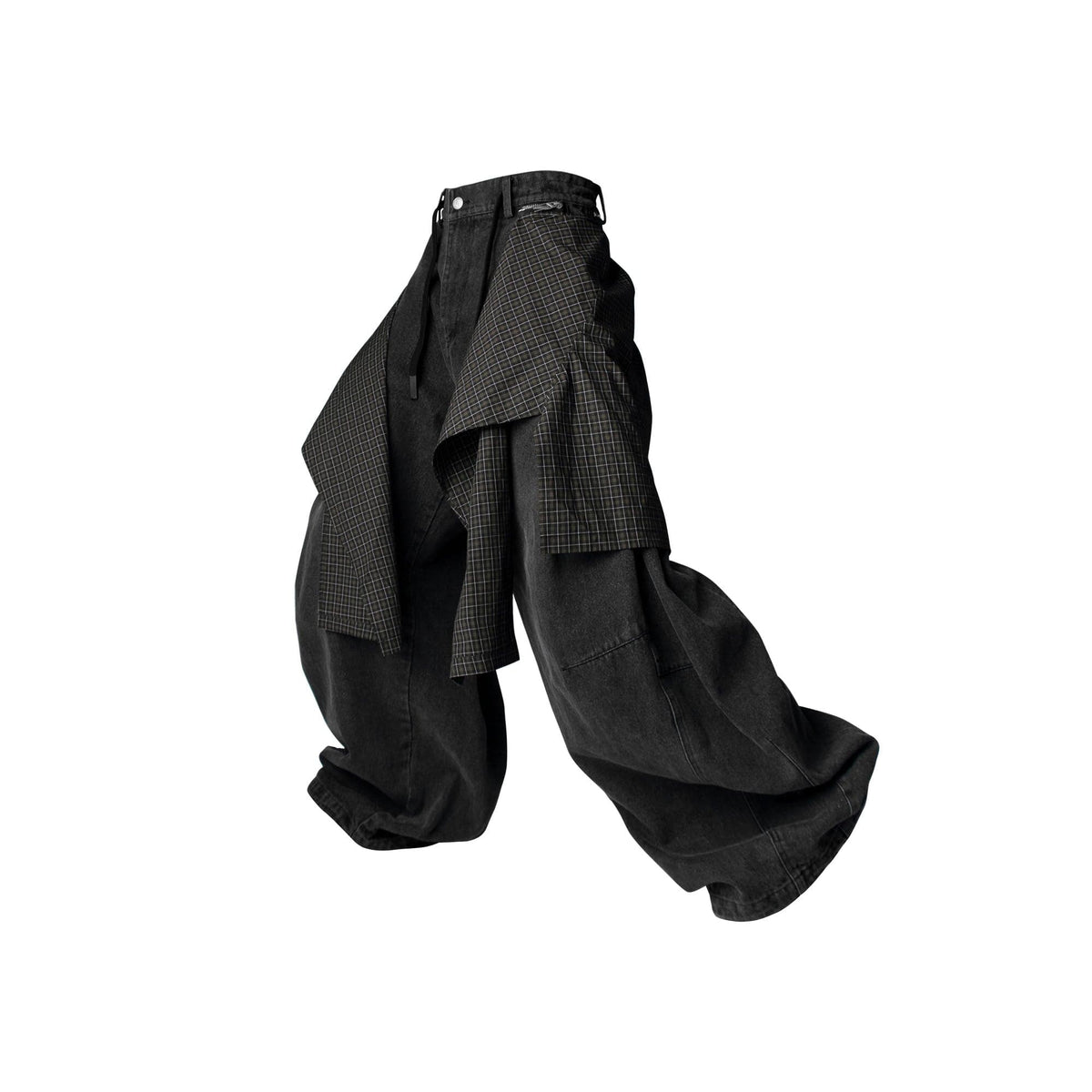 RELABEL Detachable Drape Drawstring Baggy Jeans Black