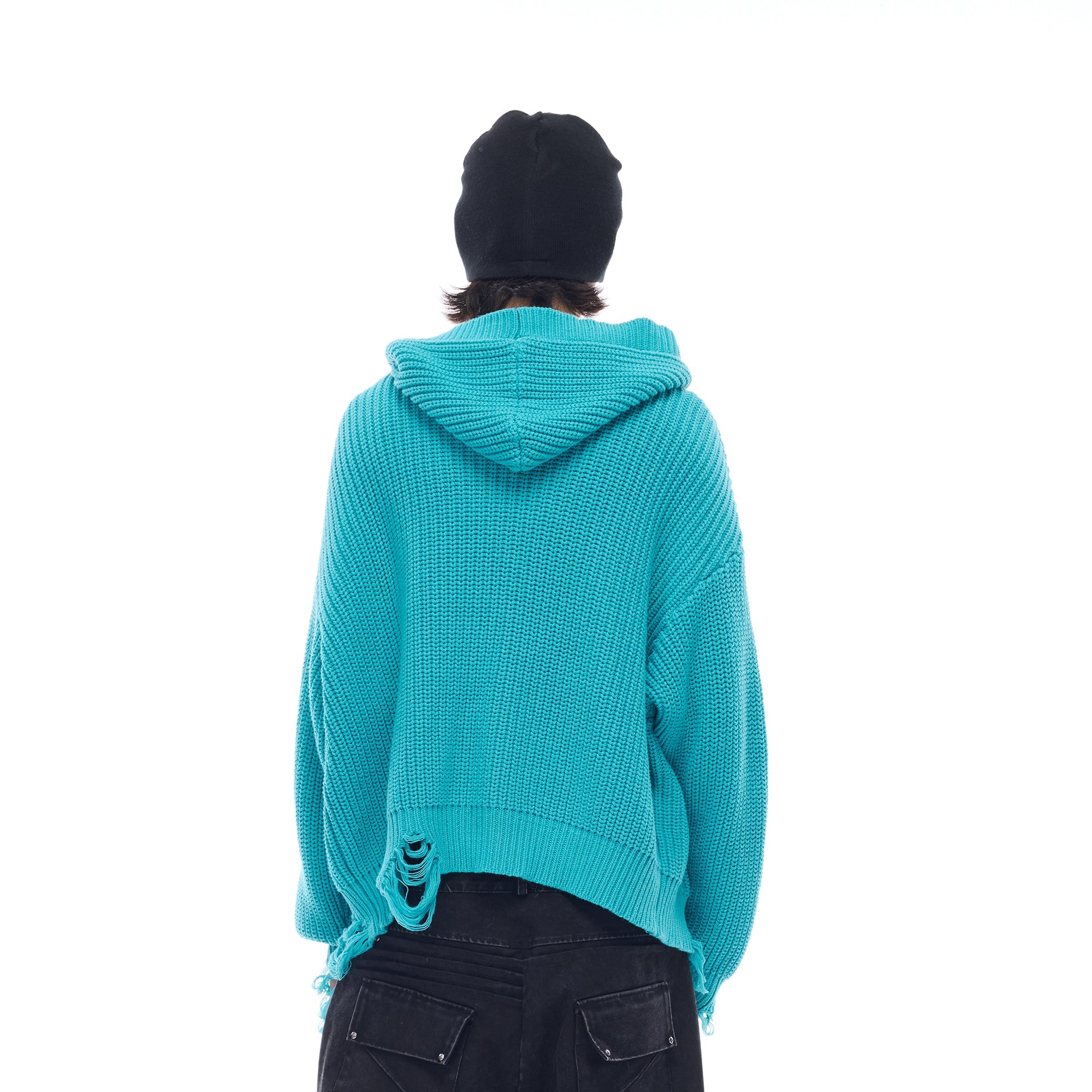 WHISTLEHUNTER Distressed Knit Hooded Cardigan