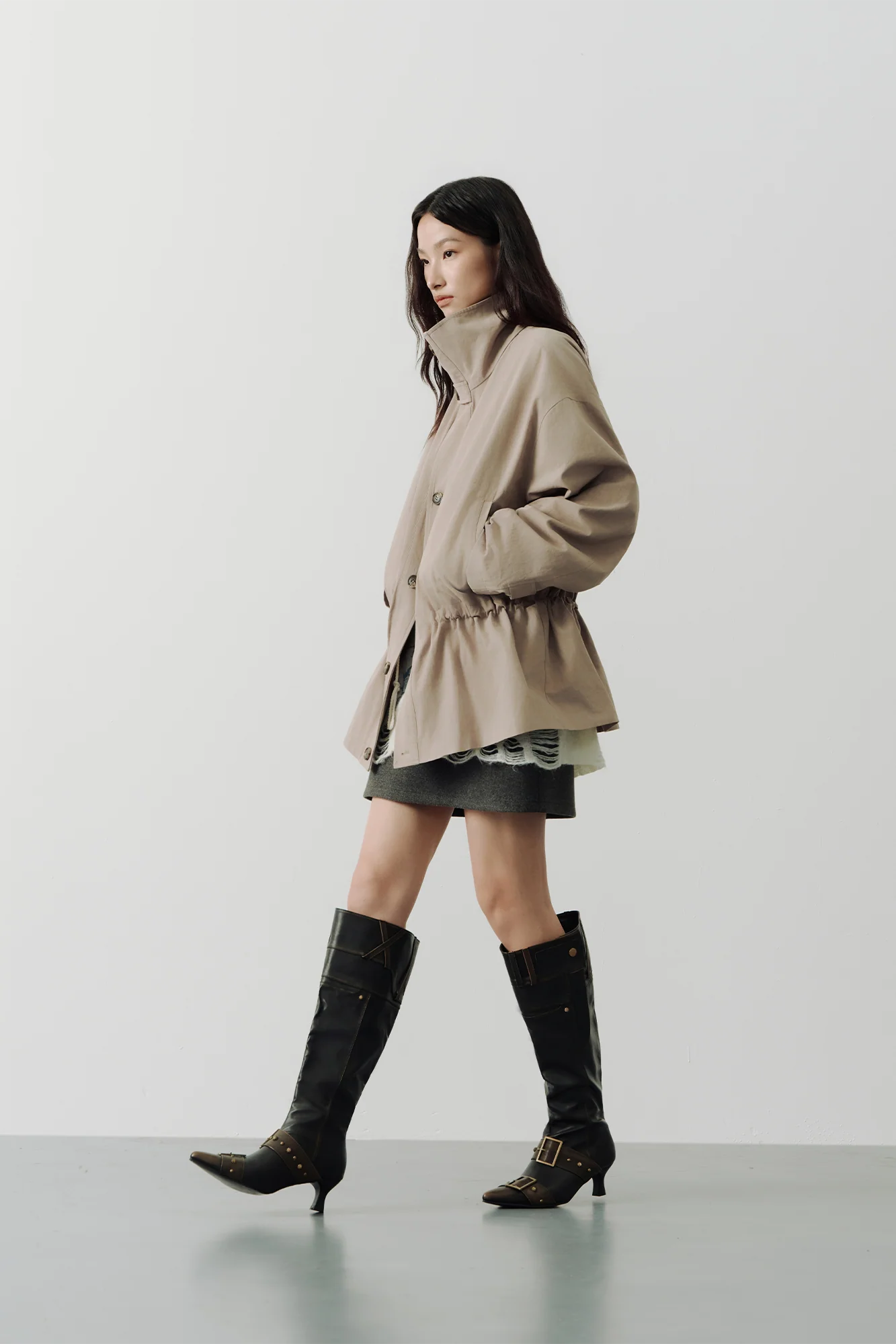 SAME FLOW Stand-Collar Drawstring-Waist Jacket