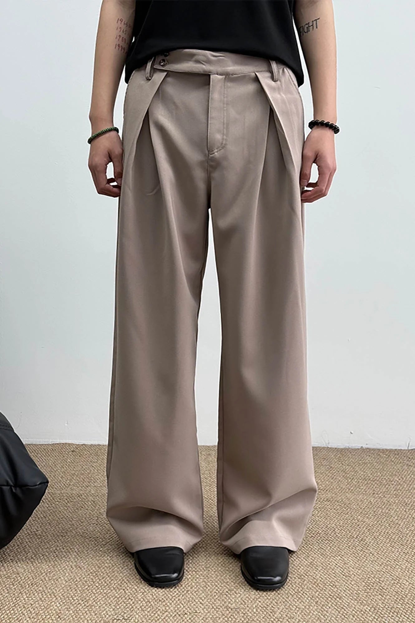KREATE Inverted Pleats Asymmetric Waist Wide-Leg Trousers