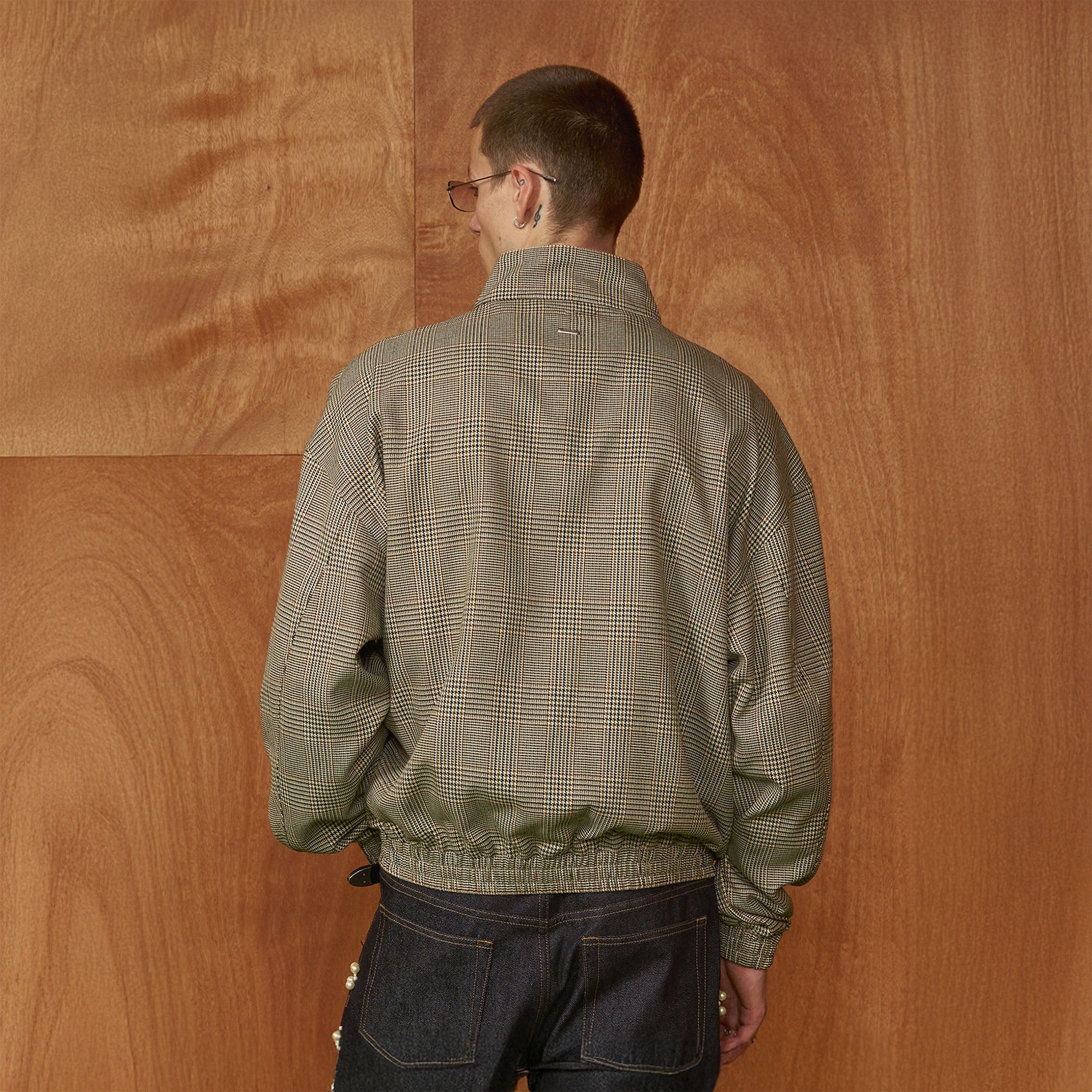 PMW Classic Plaid Elastic-Hem Bomber