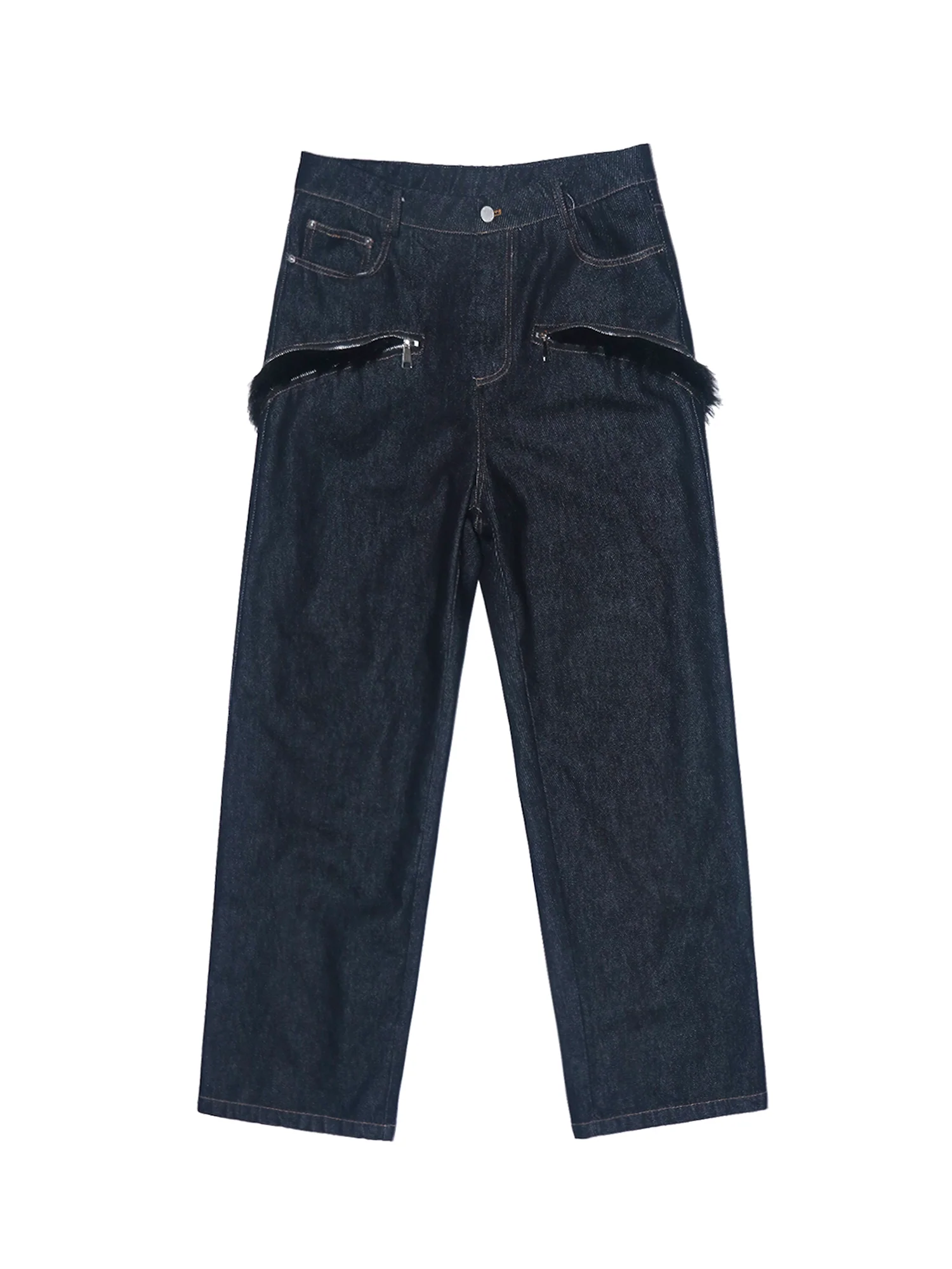 ASSEEN Faux Fur-Spliced Raw Denim Pants