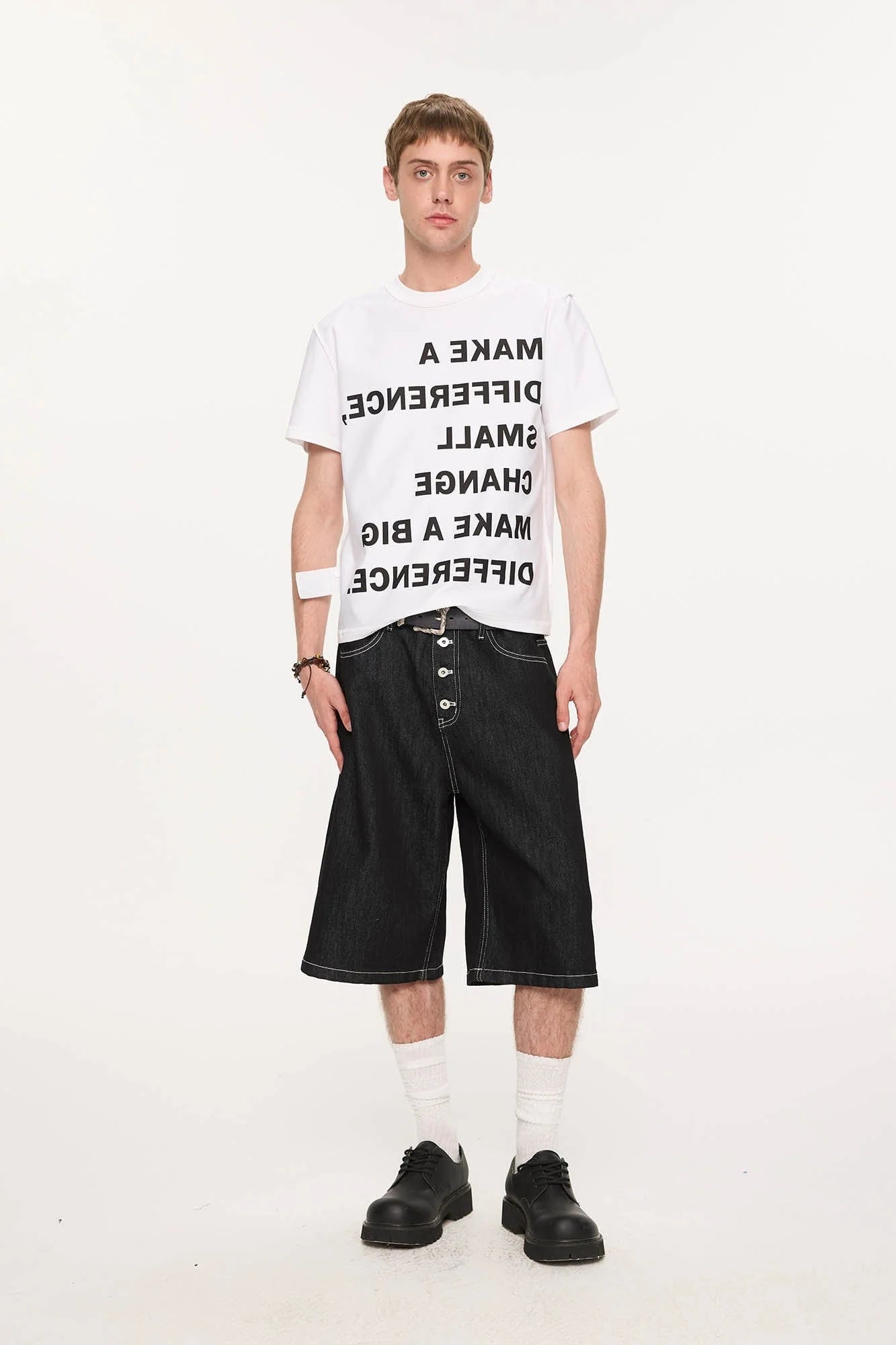 KREATE Essential Button-Up Stitched Denim Shorts