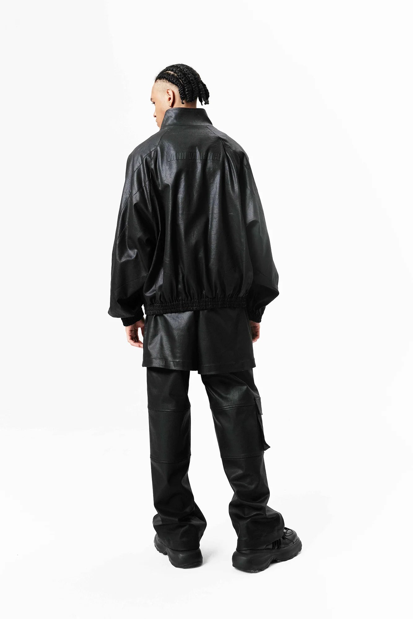 VANN VALRENCE Rivet Layered Coated Denim Pants