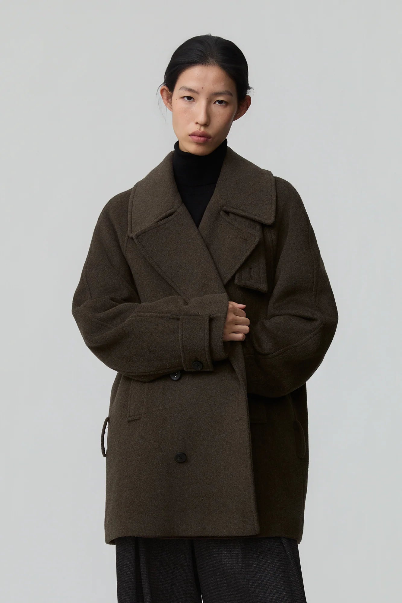 OPICLOTH Double-Breasted Belted Wool-Blend Coat