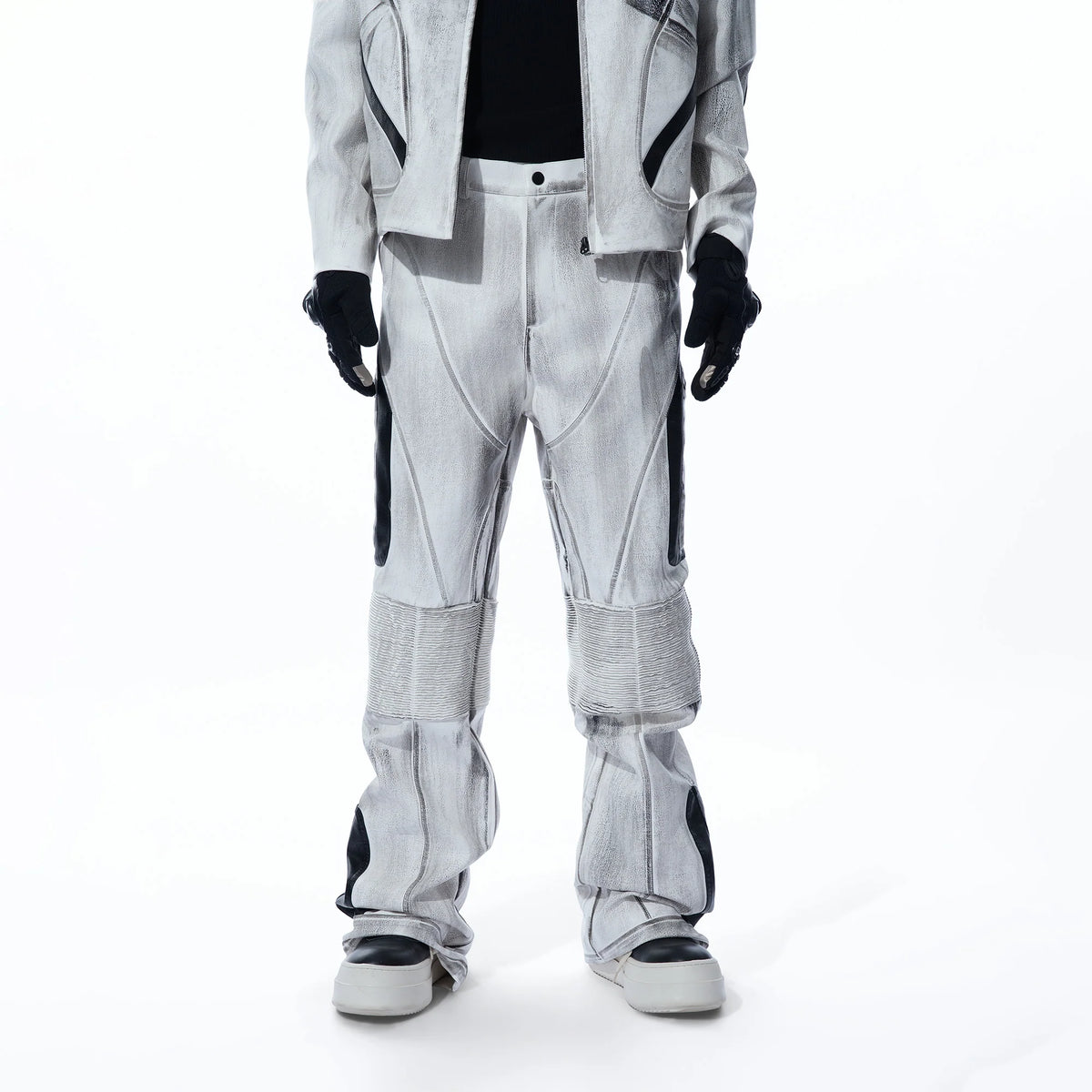 MOGONGSHE Distressed Techwear PU Moto Pants