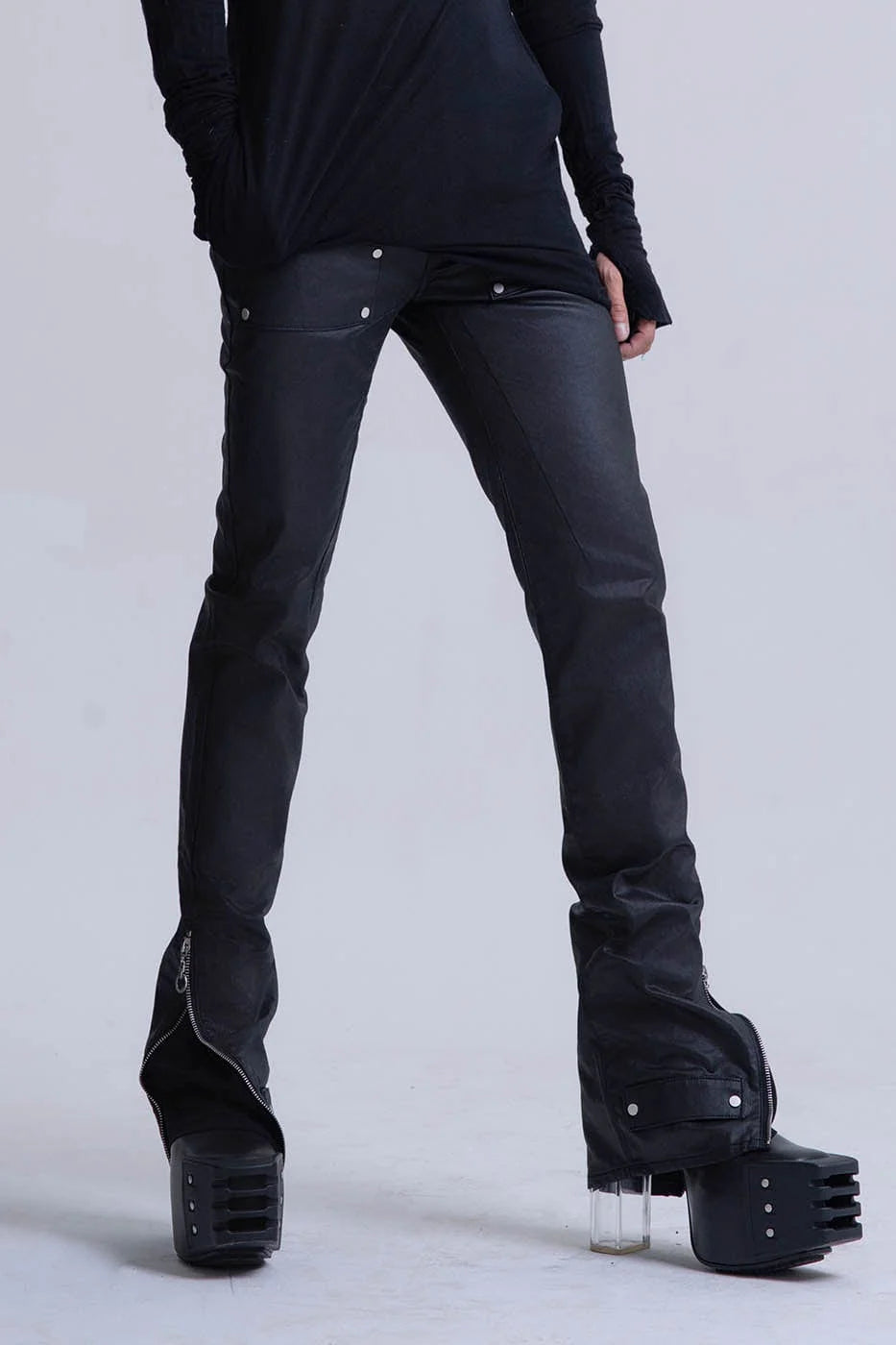 INSIDE OUT Rivet Patchwork Zippered Pants