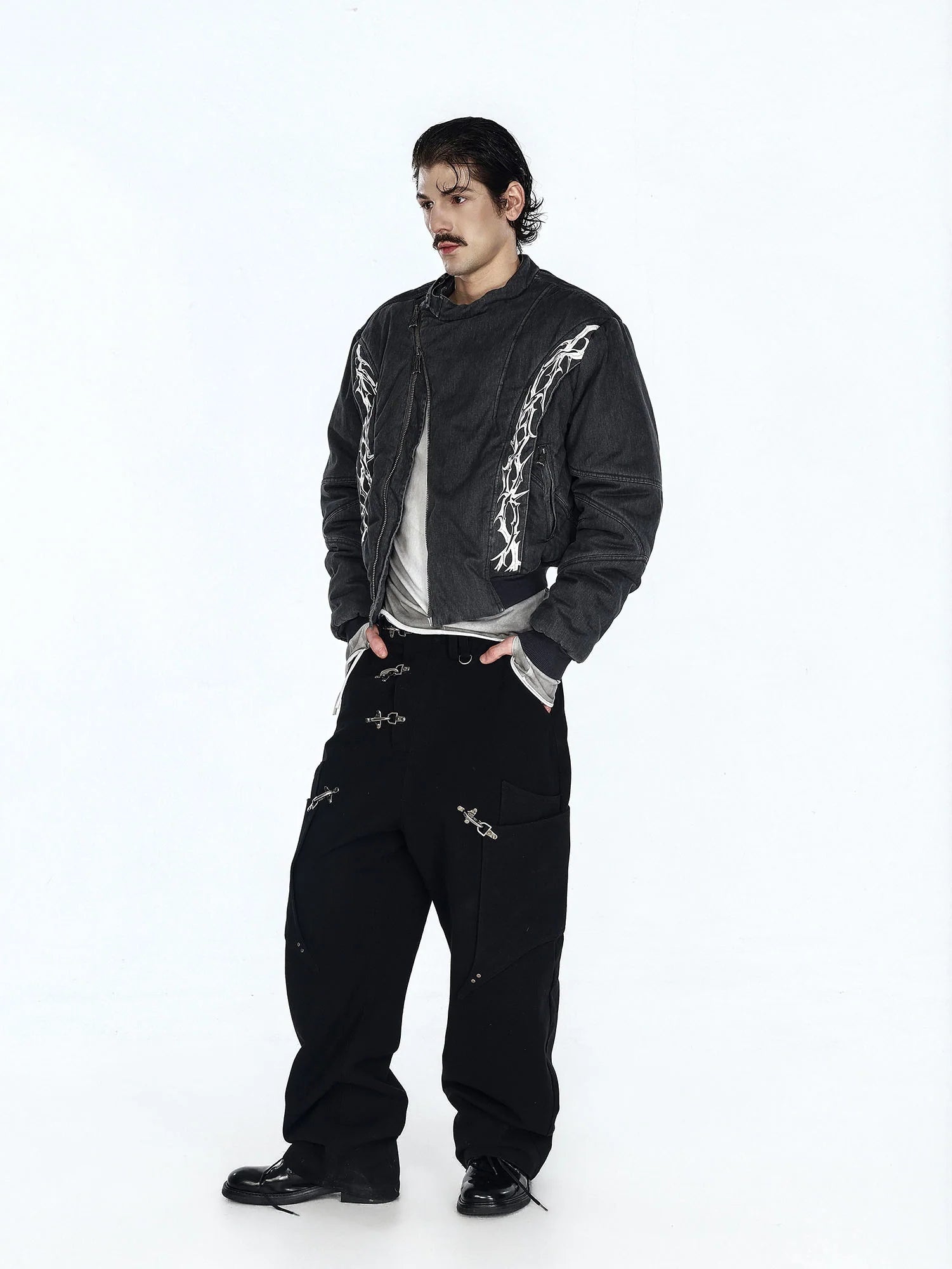 FLYERRER Distressed Asymmetric Placket Totem Bomber