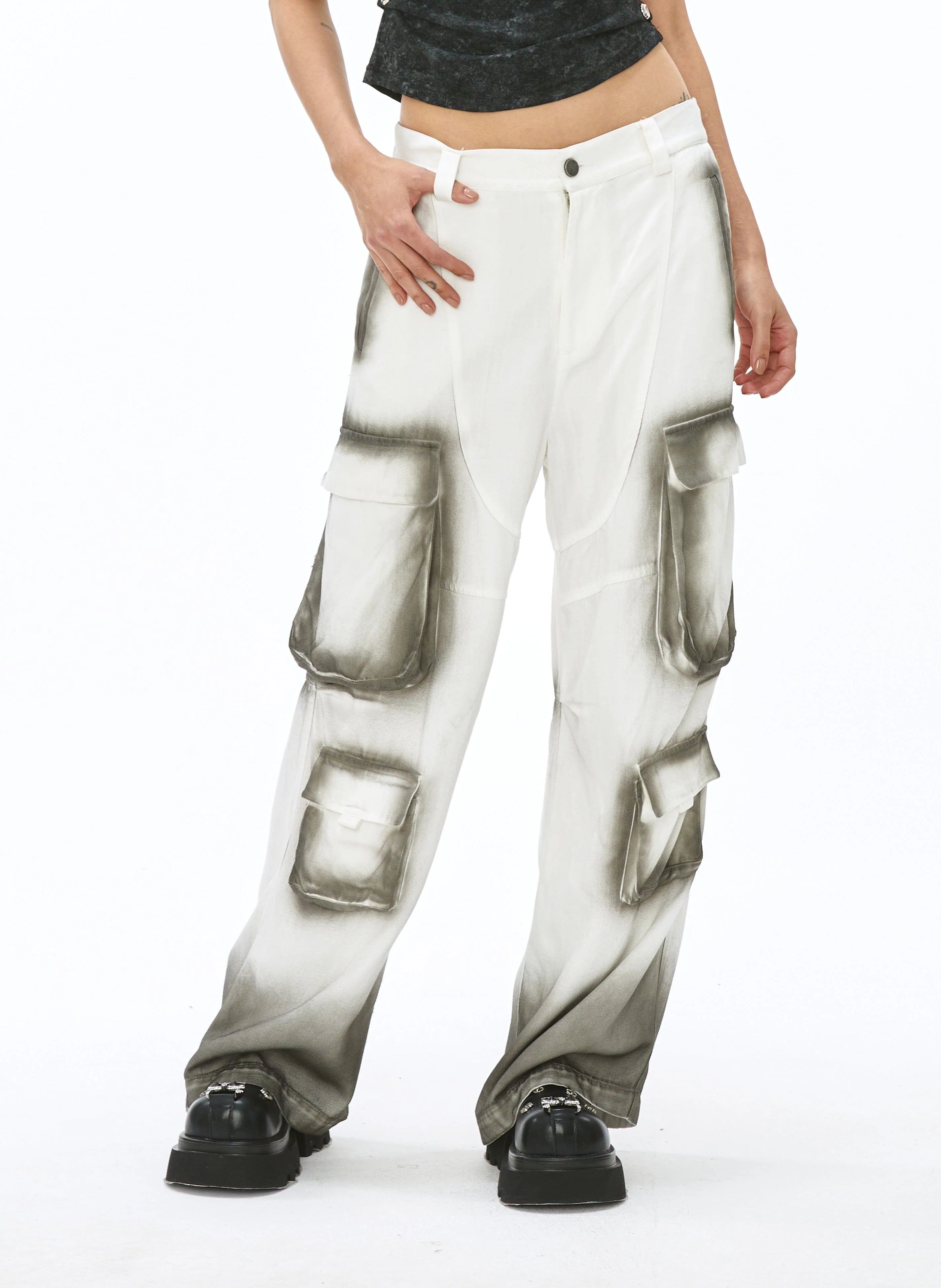 VANN VALRENCE Faded Spray-Dyed Multi-Pocket Cargo Pants