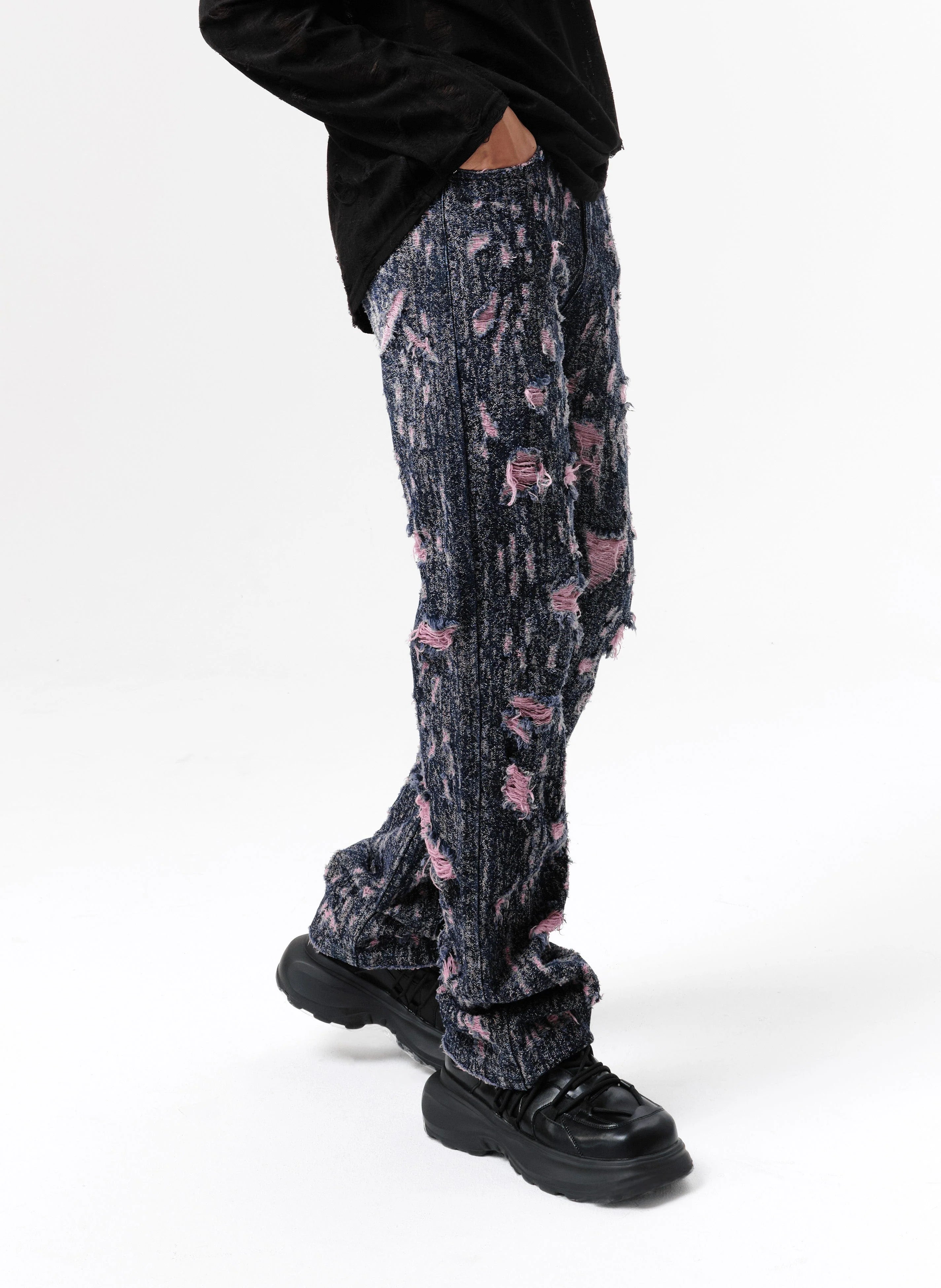 VANN VALRENCE Distressed Washed High-Waisted Straight-Leg Jeans