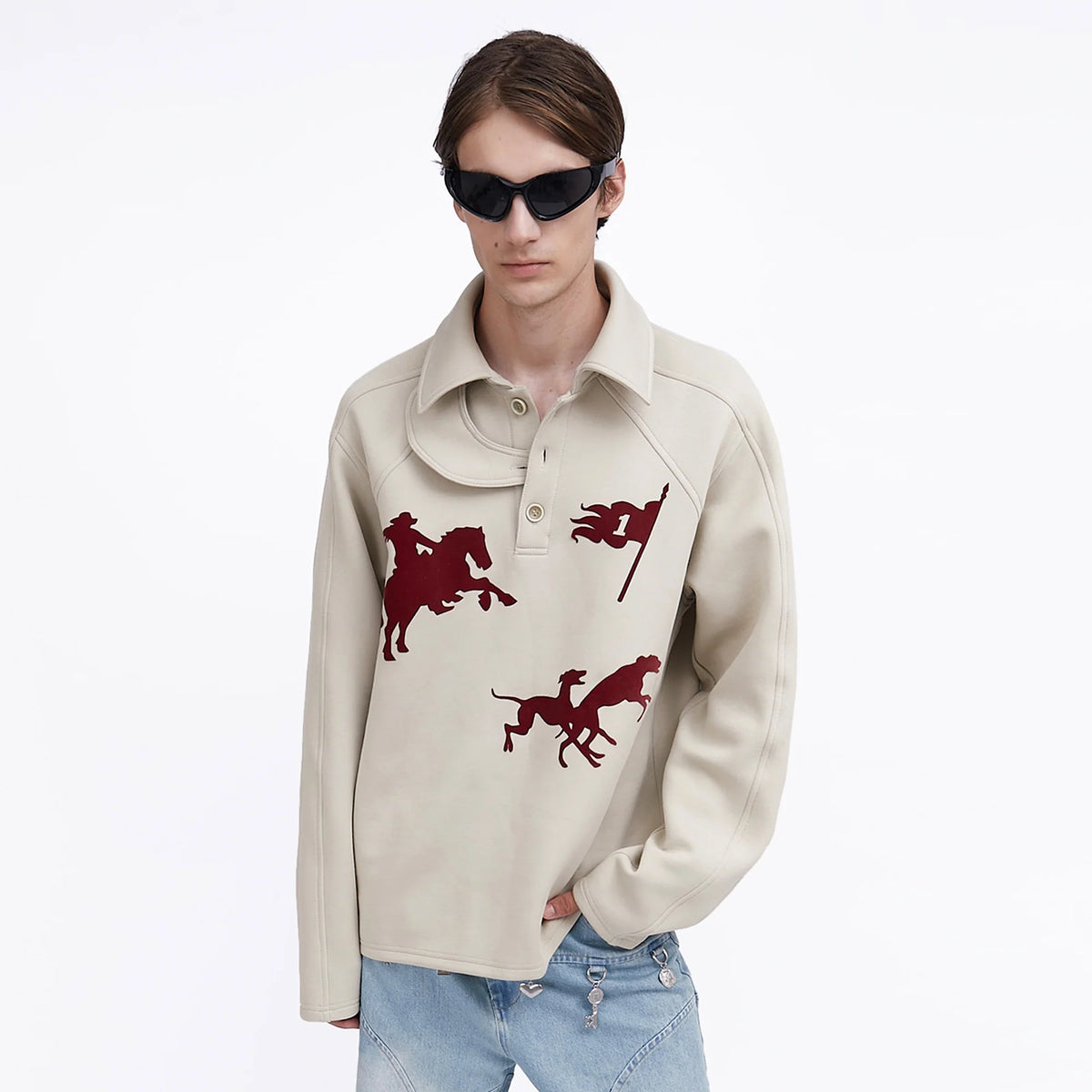 ASSEEN Cowboy Graphic Polo Sweatshirt