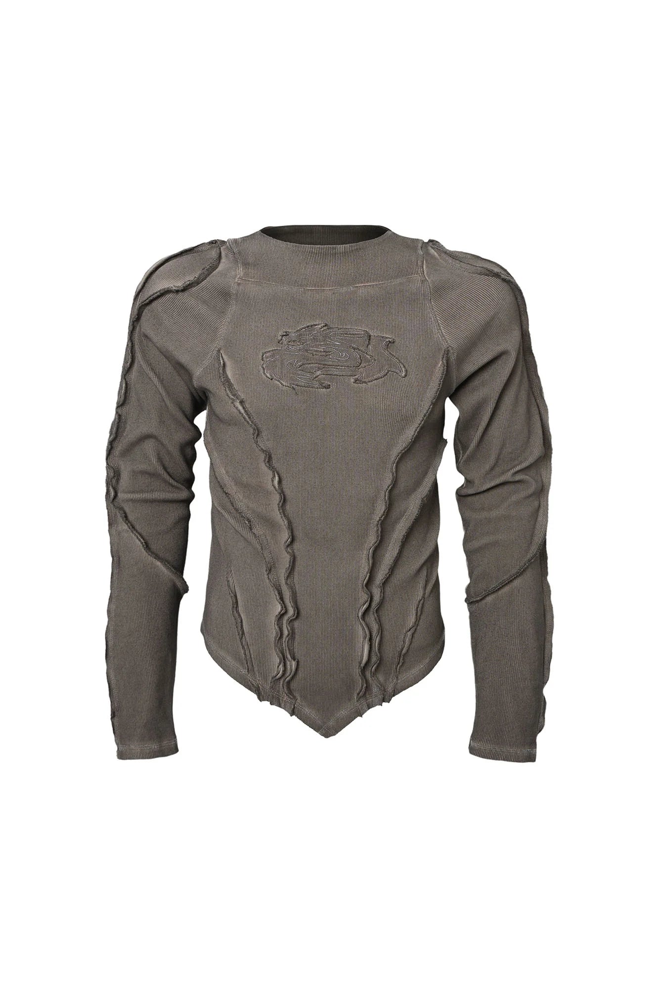 CLP Distressed Raw-Seam Paneled Long-Sleeve Tee