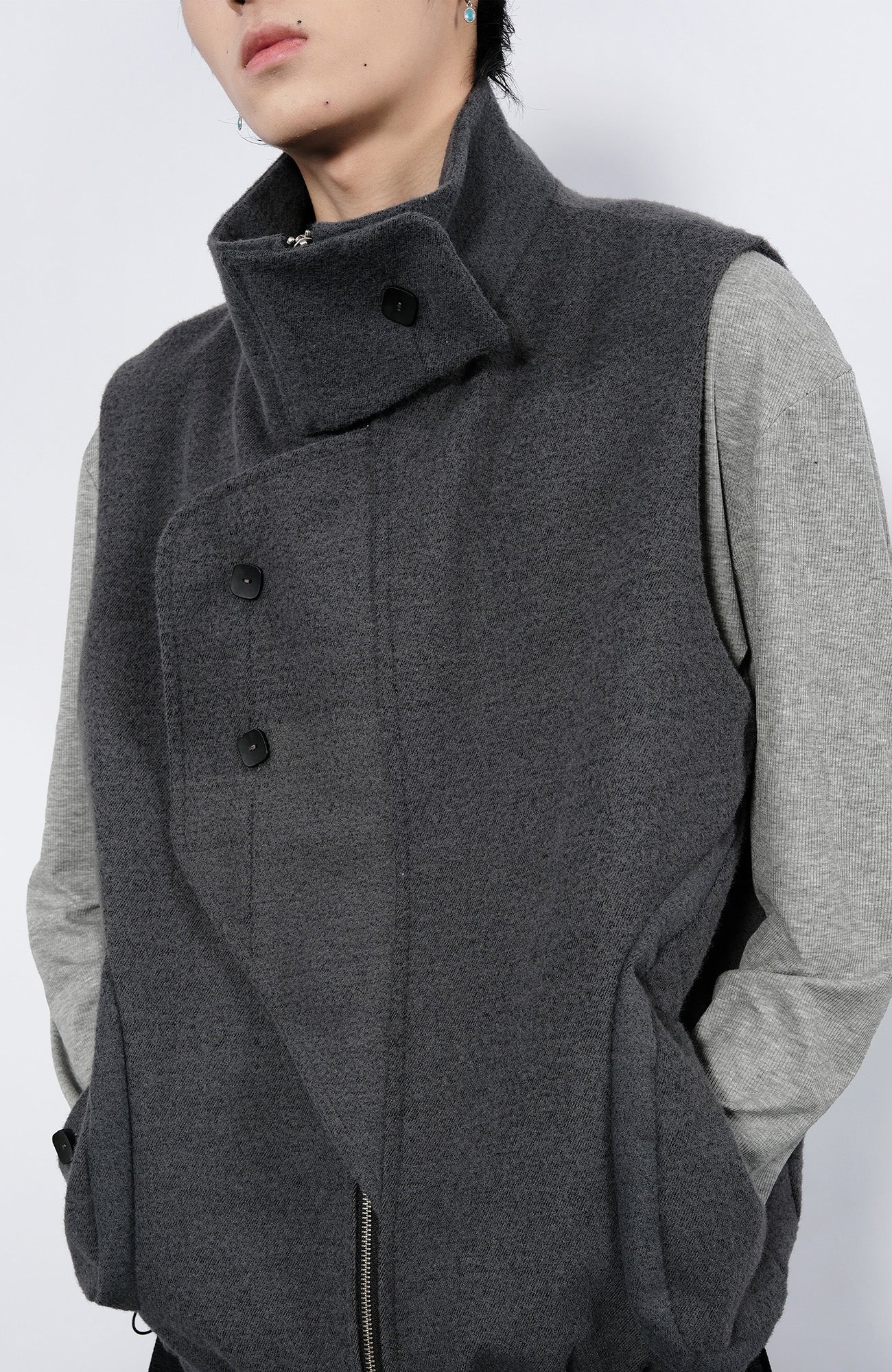 7440 37 1 Asym Placket Drawstring Hem Padded Vest