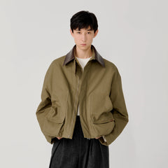 OPICLOTH Faux Leather Collar Windproof Jacket
