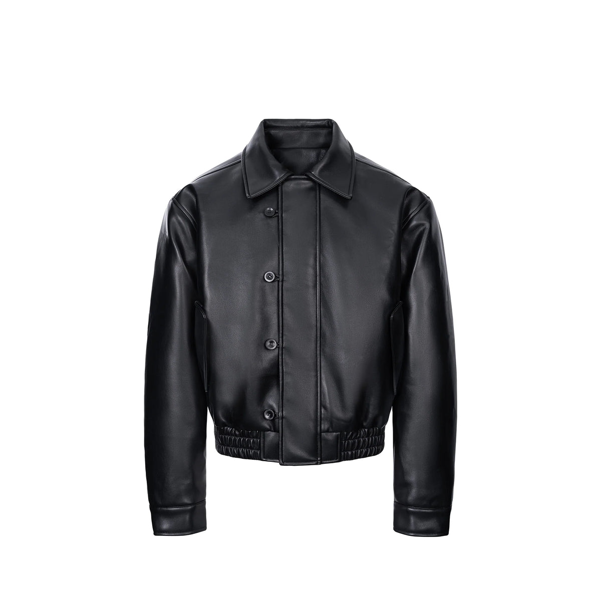 ESAIAS Retro Button-Up Faux Leather Puffer Jacket