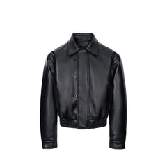 ESAIAS Retro Button-Up Faux Leather Puffer Jacket