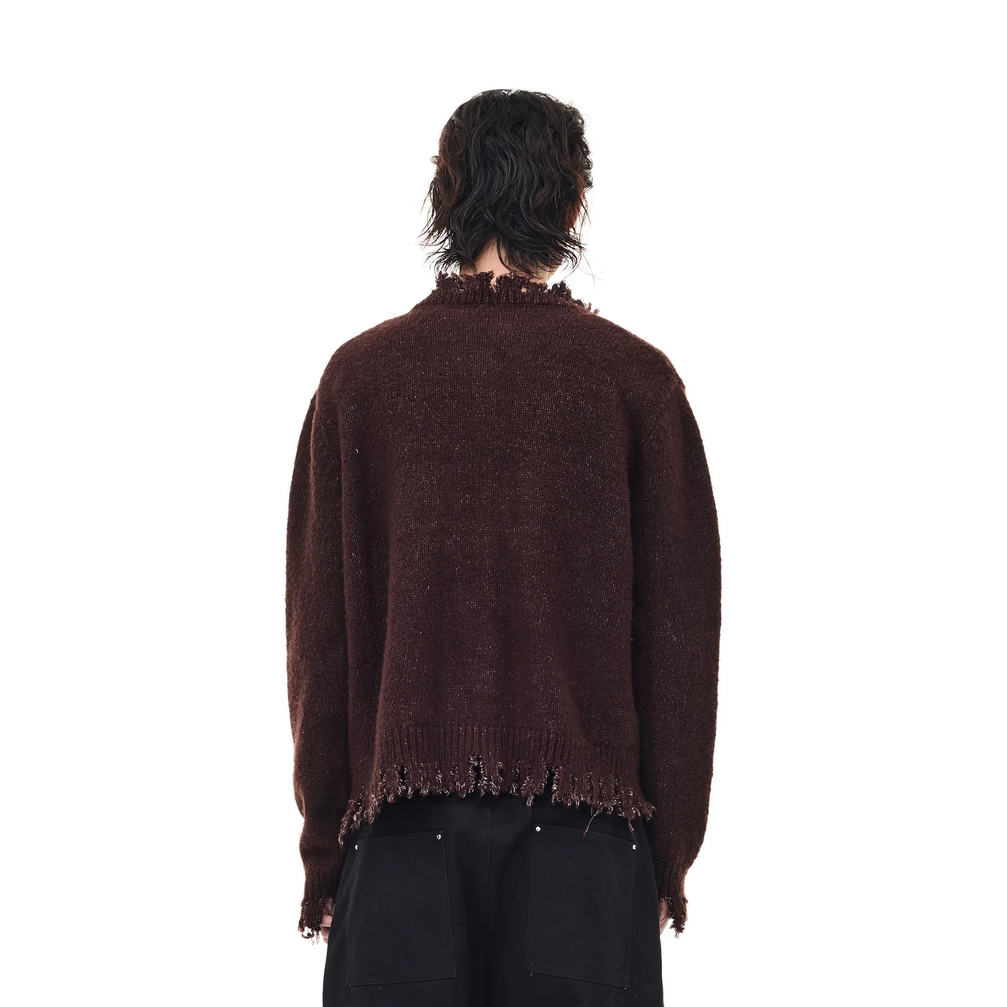 WHISTLEHUNTER Distressed Frayed-Edge Badge Cardigan