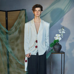 JIECHI Rose Embellished Draped Satin Blazer