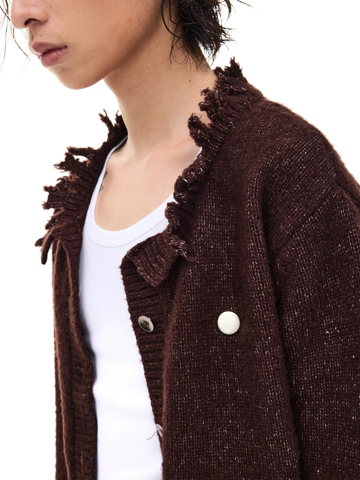 WHISTLEHUNTER Distressed Frayed-Edge Badge Cardigan
