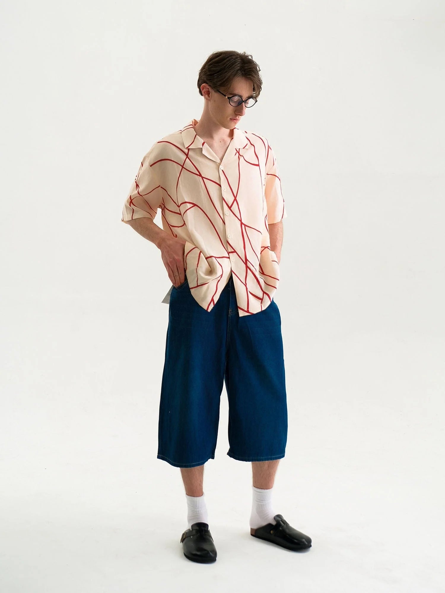 WIID Abstract Line Oversized Cuban Half Shirt