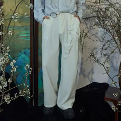 JIECHI Vine Rose Embroidered Trousers