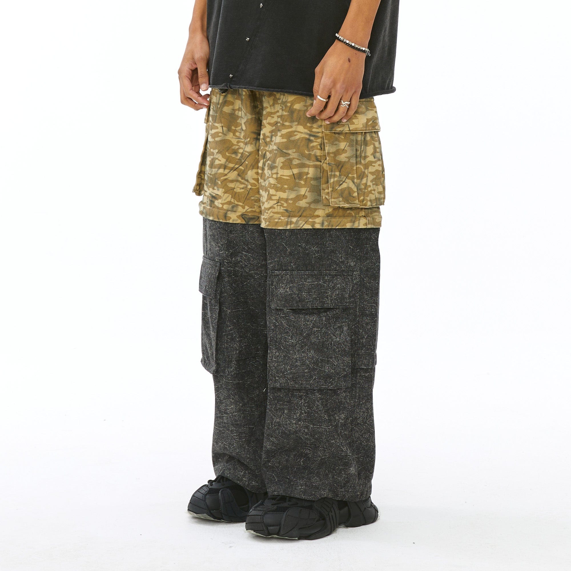 VANN VALRENCE Detachable Two-Tone Paneled Cargo Jeans