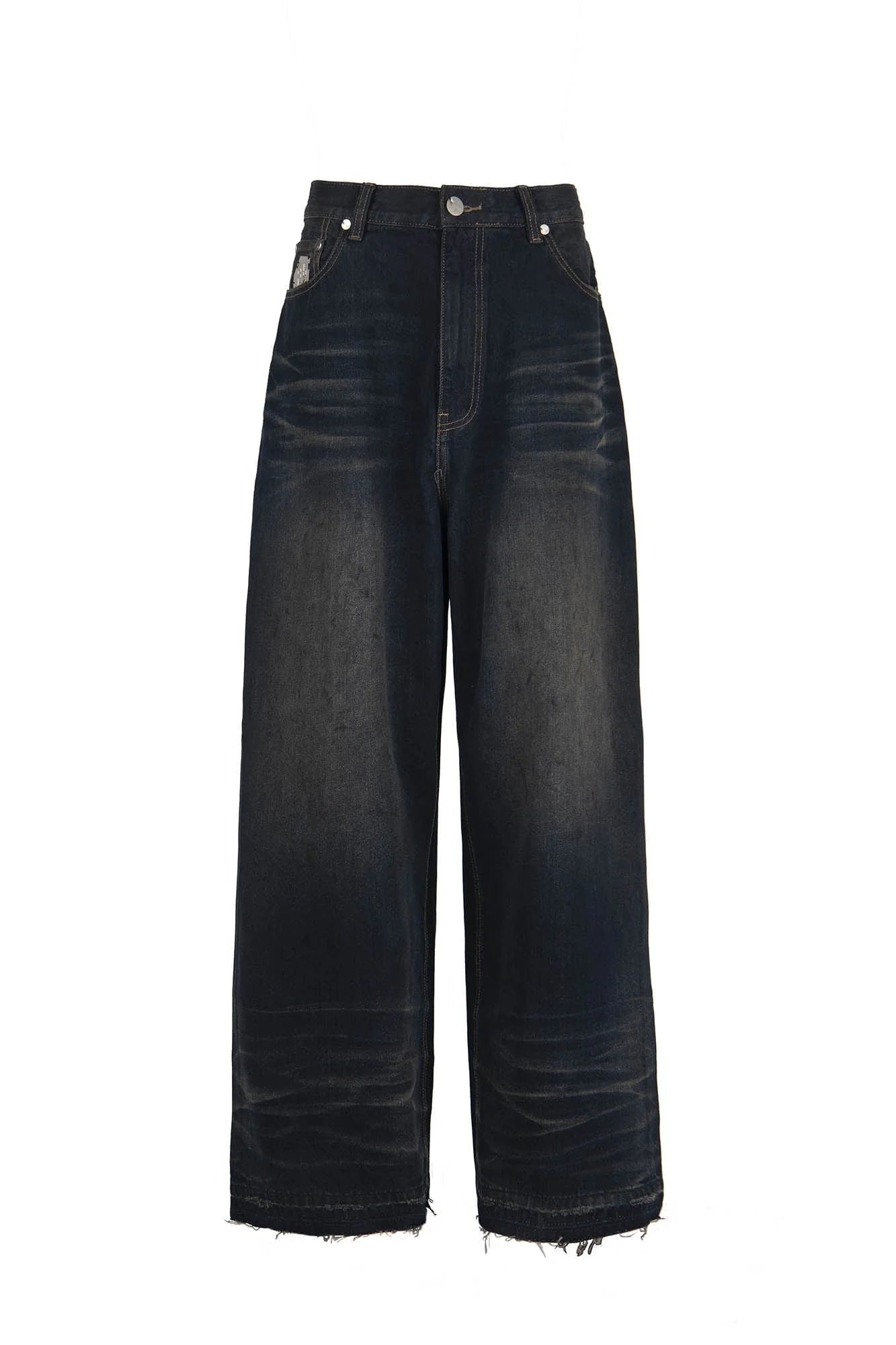 455EMBLE Washed PU-Pocket Baggy Jeans