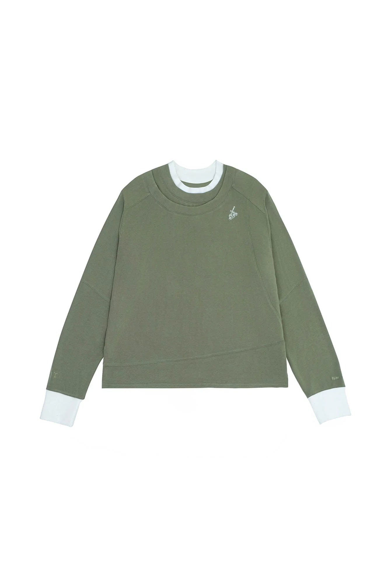 IN EXISTENCE Layered Asymmetrical Neck Embroidered Long-Sleeve Tee