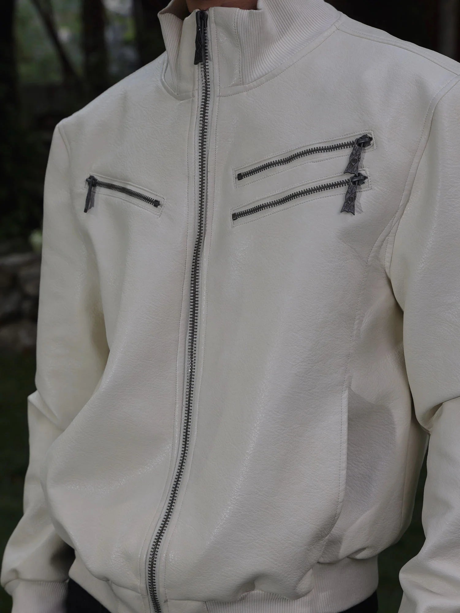 FLYERRER Thorned Eye Graphic Faux Leather Jacket