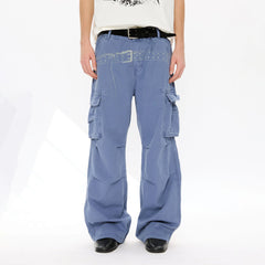 KREATE Washed Belt Graphic Crinkled Cargo Pants