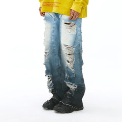 VANN VALRENCE Distressed Gradient Wash Structural Ripped Jeans